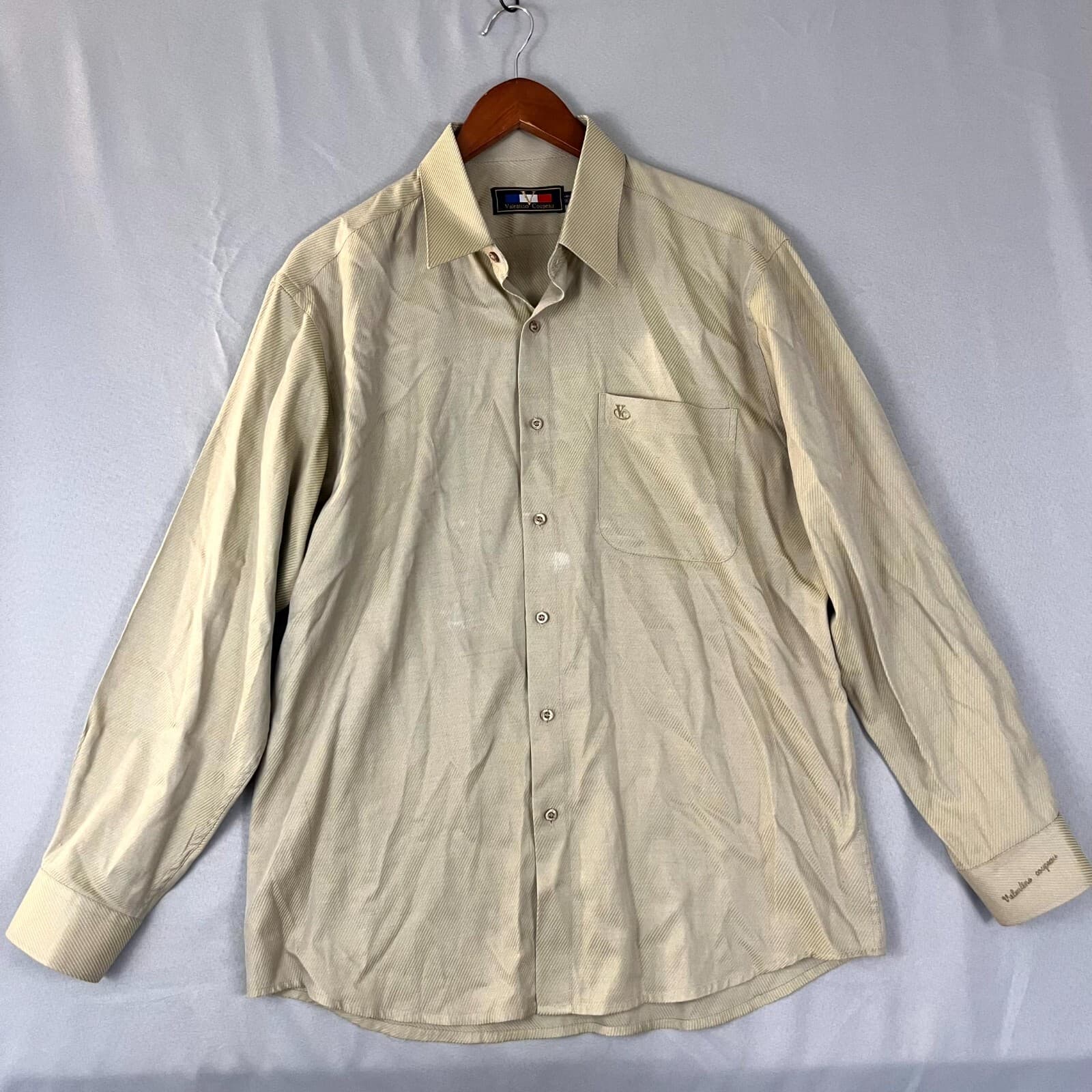 Vintage Valentino Coupeau Dress Shirt Men's 16.5 Beige Striped Designer Office