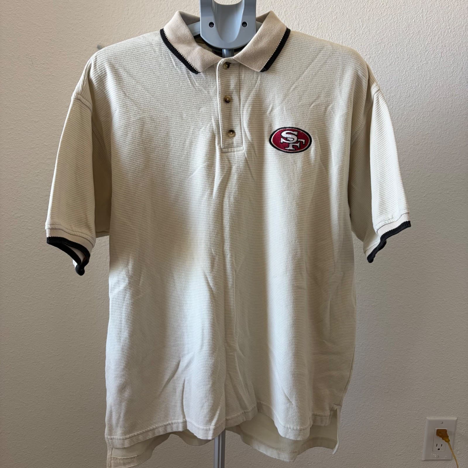 True Fan San Francisco 49ers Polo Shirt Mens Large Cream Embroidered Logo NFL