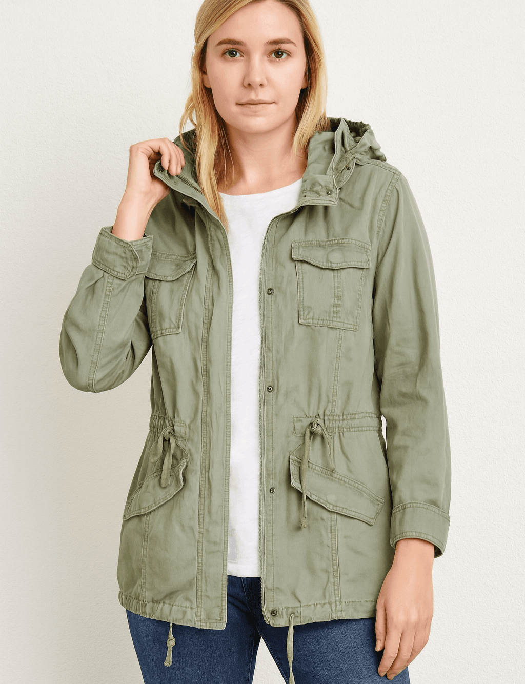 Abercrombie & Fitch Olive Green Military Field Utility Jacket Y2K Medium Hooded