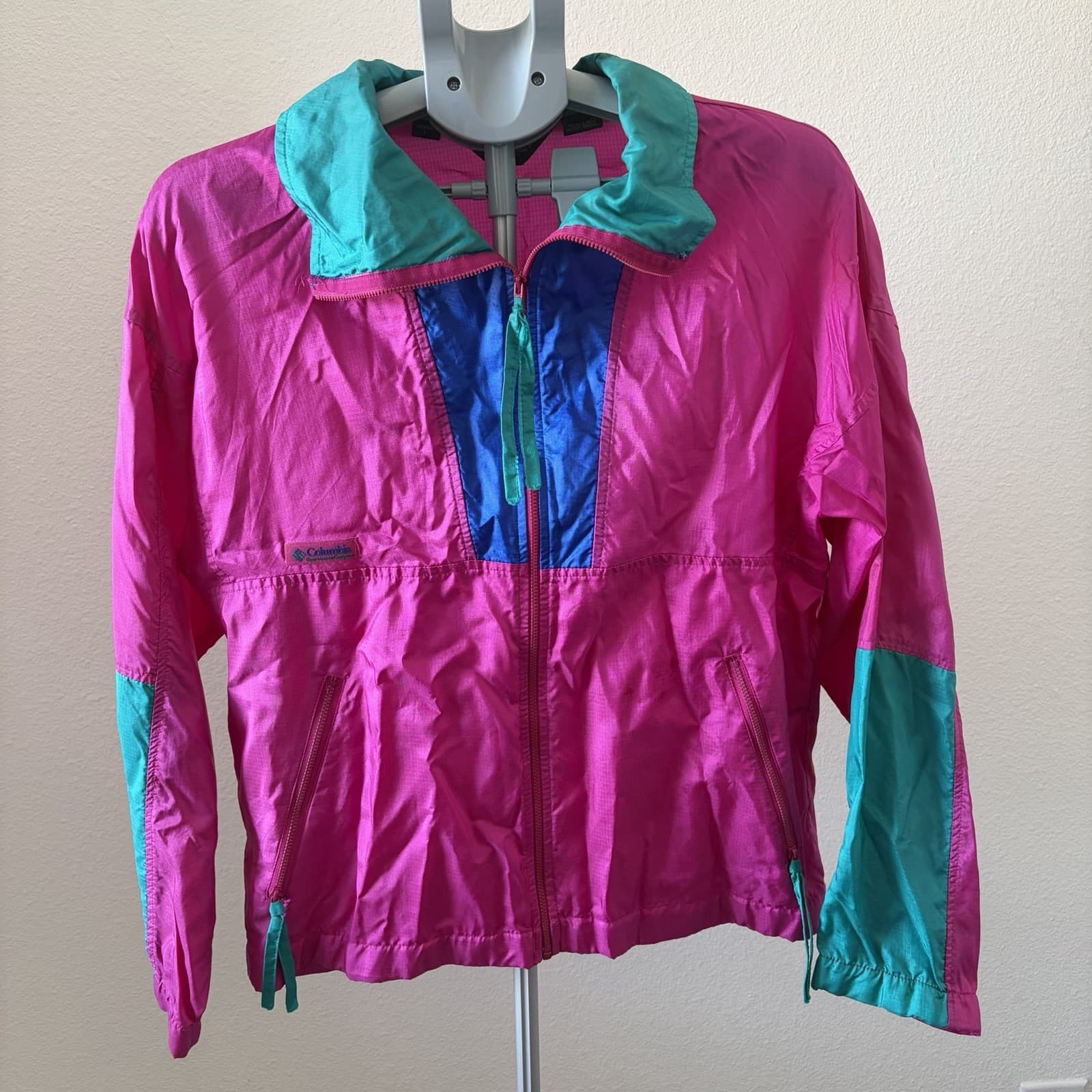 Vintage Columbia Retro Jacket Womens Sz 1 Neon Pink Windbreaker 90s Gorpcore