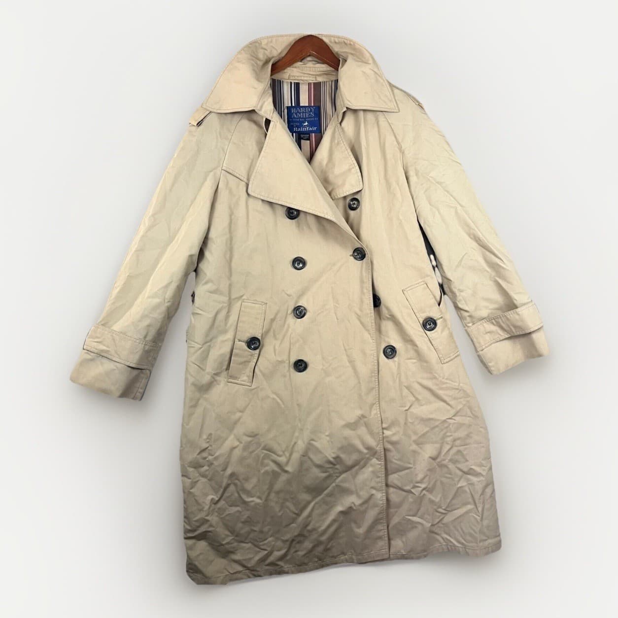Hardy Amies Rainfair Mens Trench Coat Brown Double Breasted Belted Fishermancore