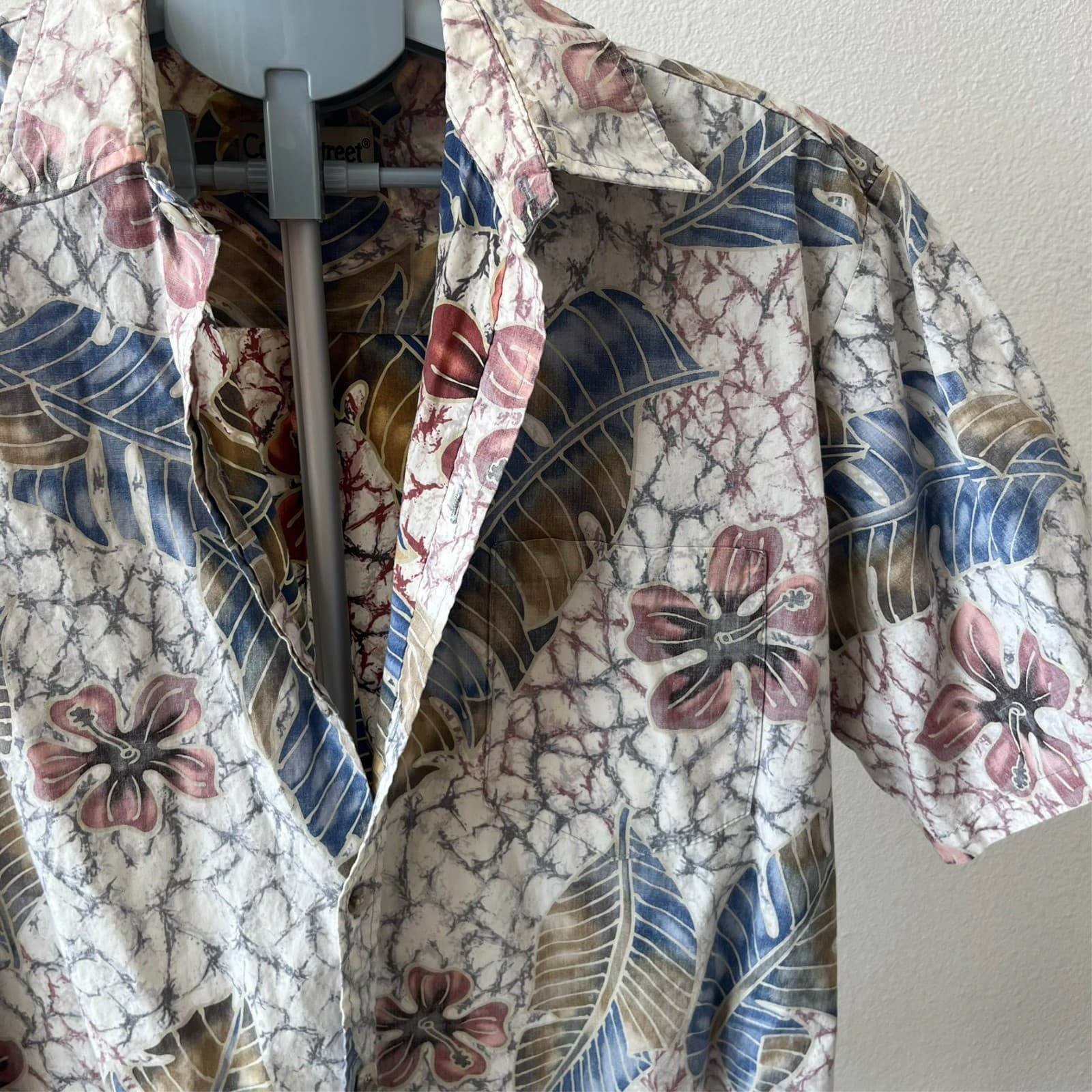 Cooke Street Reverse Print Hawaiian Shirt Men’s LG Floral Leaf Cracked Marble