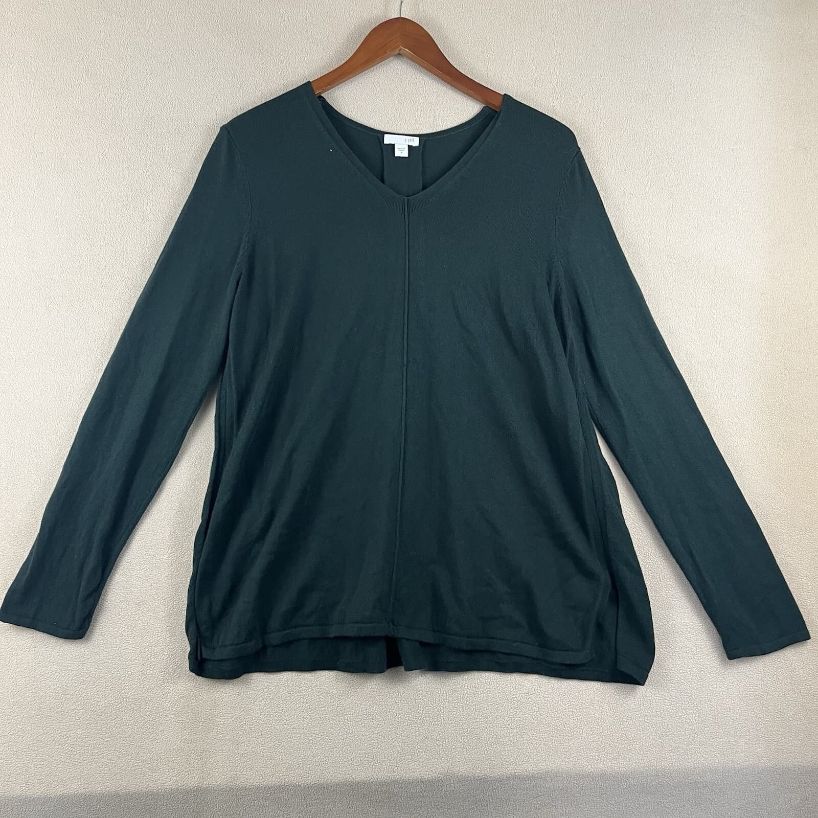 J. Jill Womens Sweater Size Medium Green Soft Long Sleeve Tunic Side Slits Top