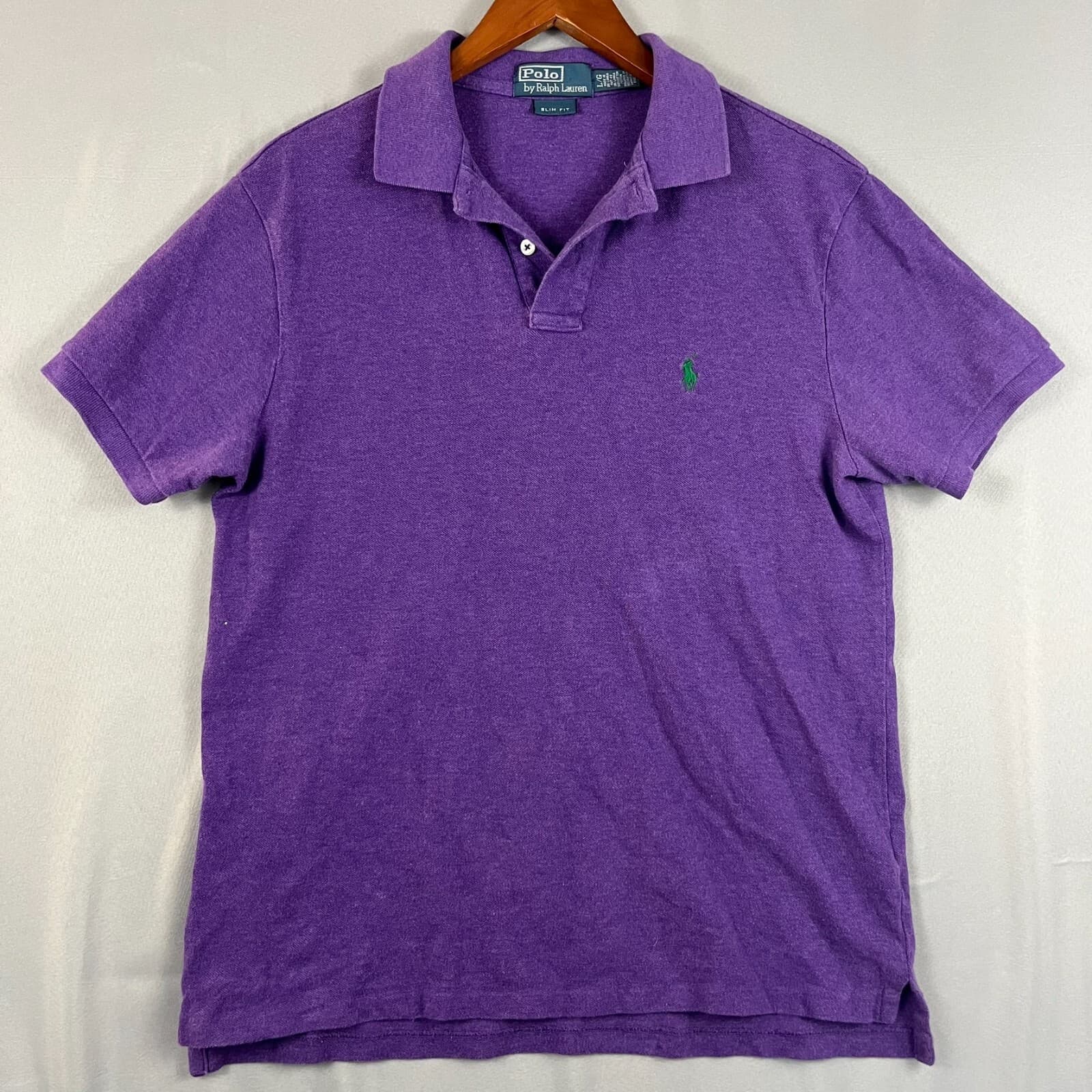 Vtg Polo Ralph Lauren Men's Polo Shirt LG Purple Short Sleeve Slim Green Horse