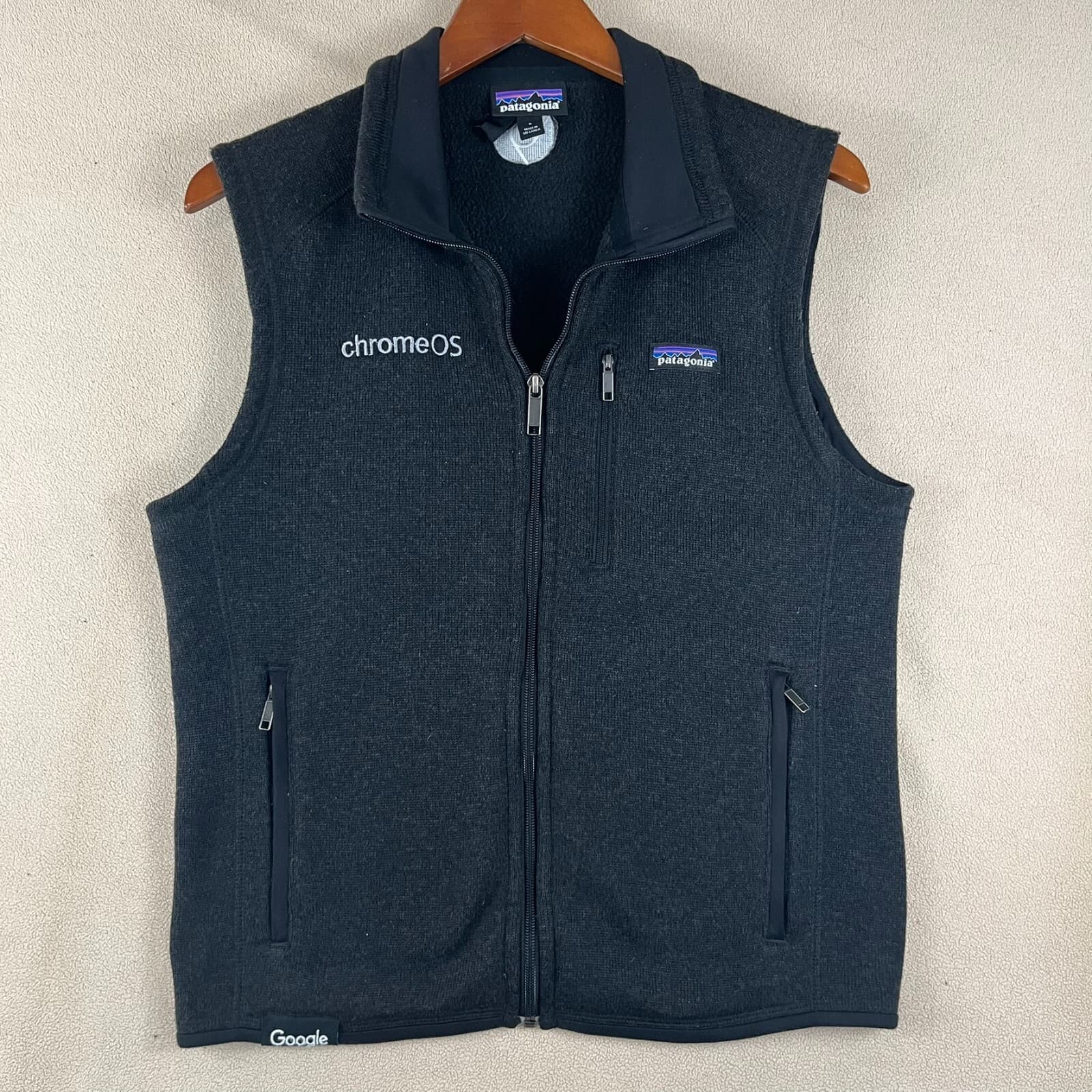 Patagonia Better Sweater Vest Men’s Sz SM Full Zip Black ChromeOS Google Branded