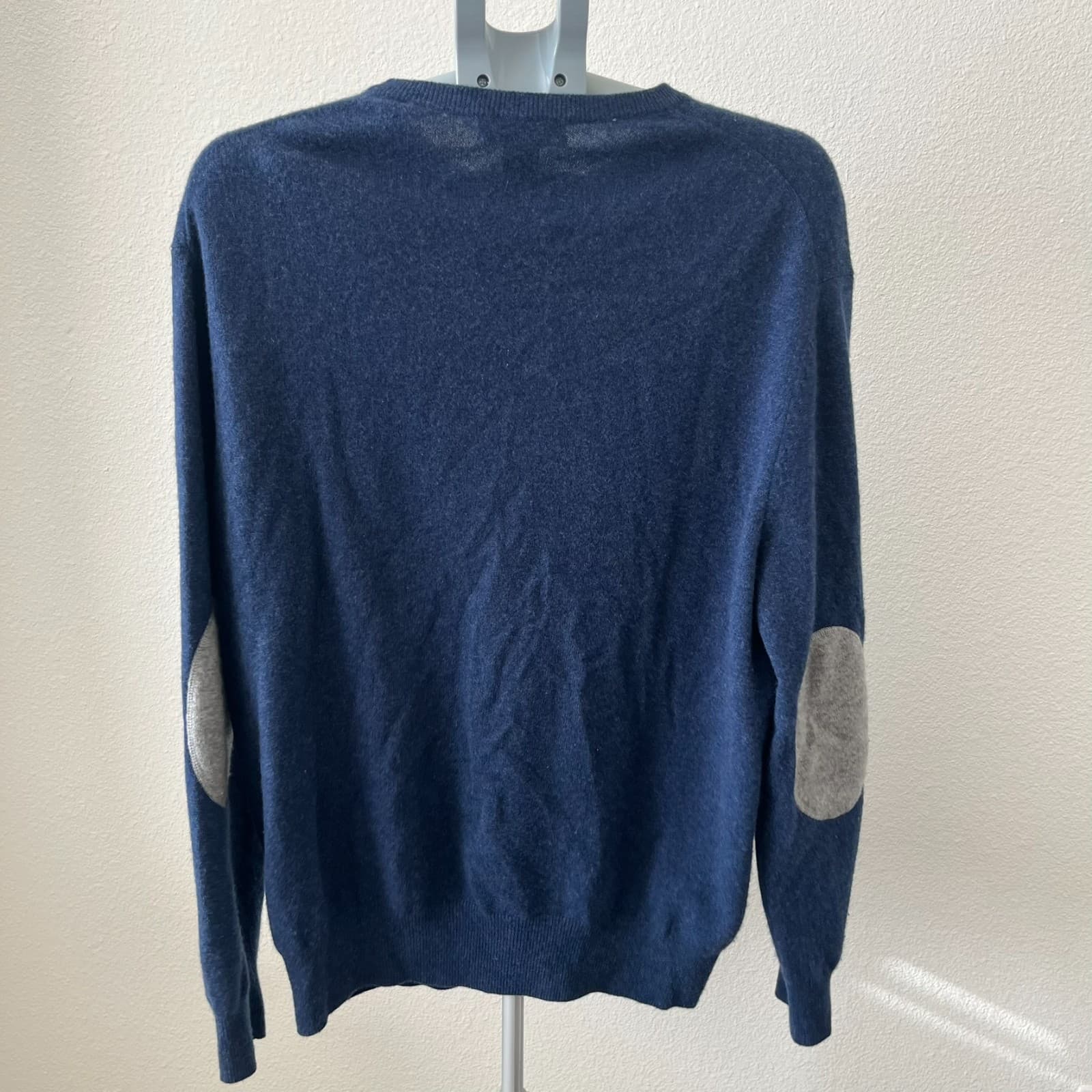 Daniel Cremieux Signature 100% Cashmere Sweater L Navy Blue Elbow Patch Luxury
