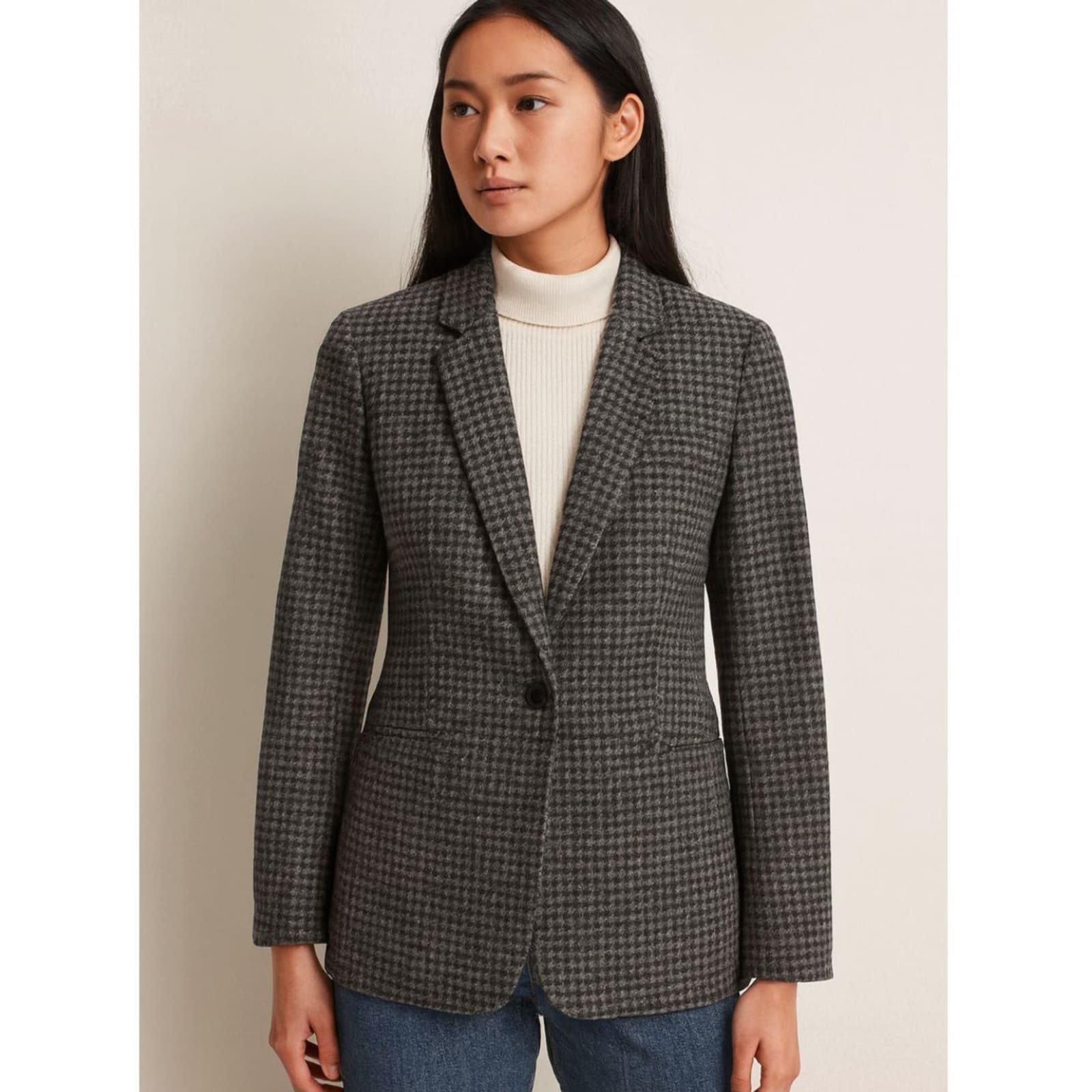 J. Crew Women's Schoolboy Blazer Size 2 Parke Gray Houndstooth 100% Wool Career