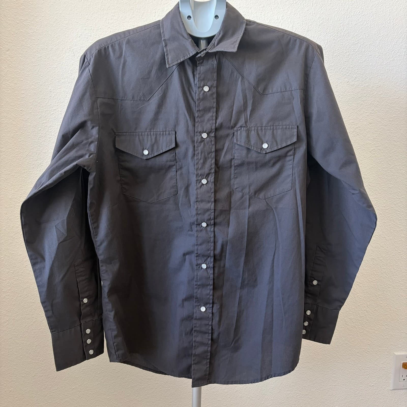 Roper Western Pearl Snap Shirt Mens Size M Dark Grey Long Sleeve 1-01-025-682-GY