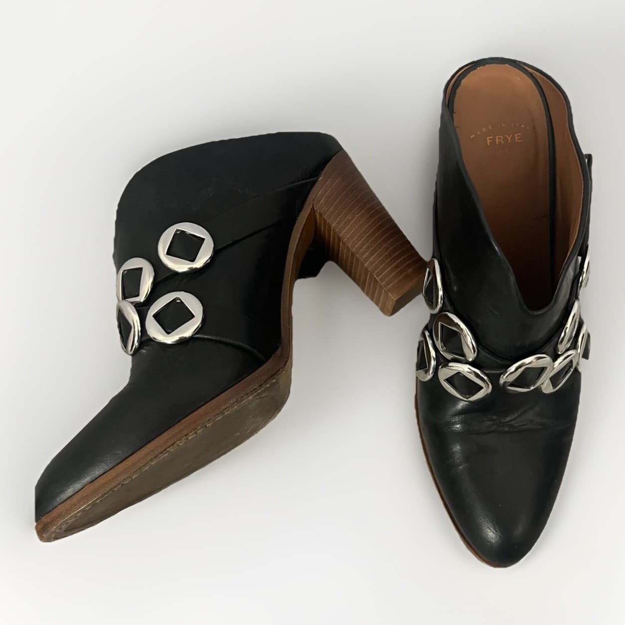 Frye June Mule Concho Women's Mule Size Black Leather Casual Slip On Block Heel