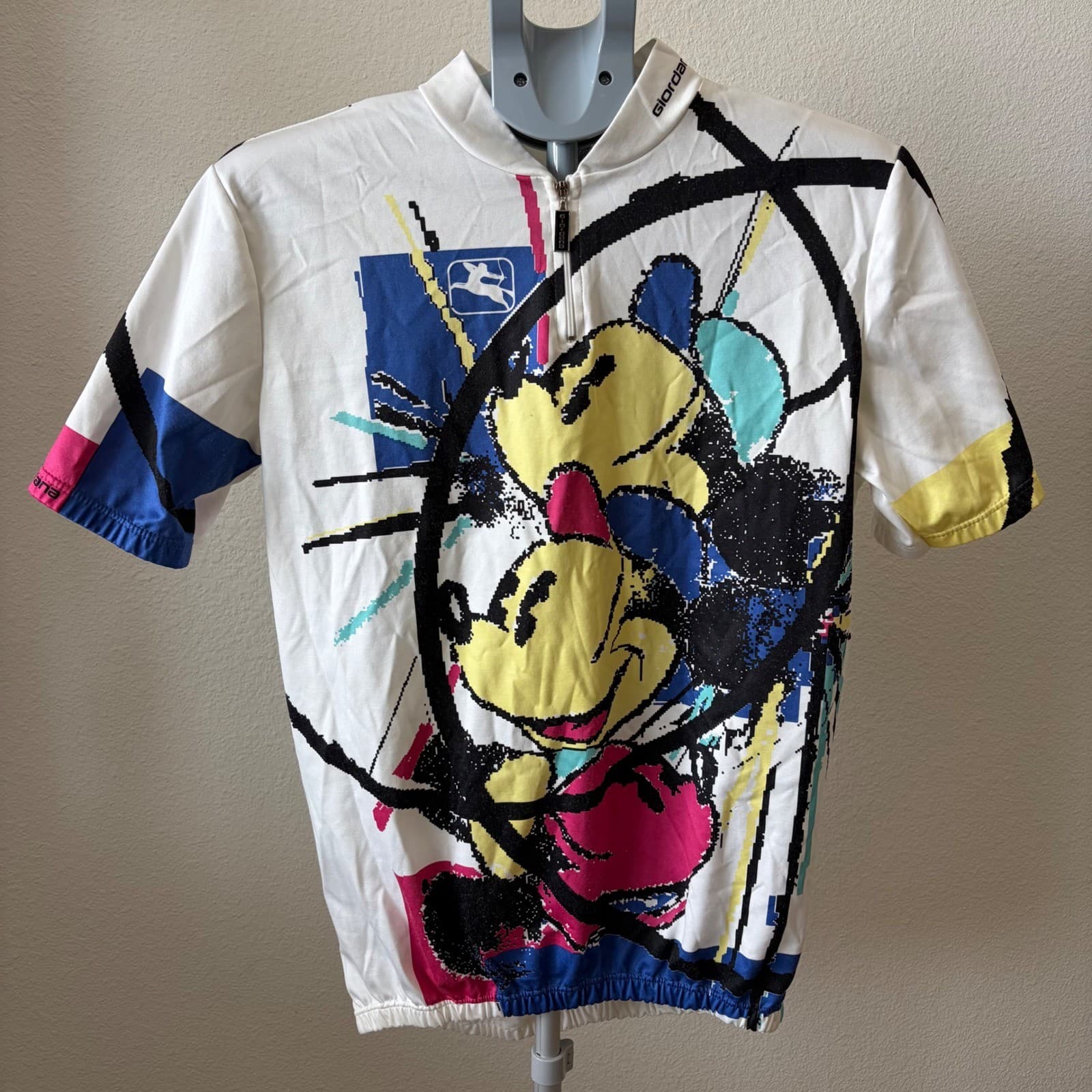 Giordana Cycling Jersey Womens XL White Mickey Mouse 90s Pop Art Quarter Zip