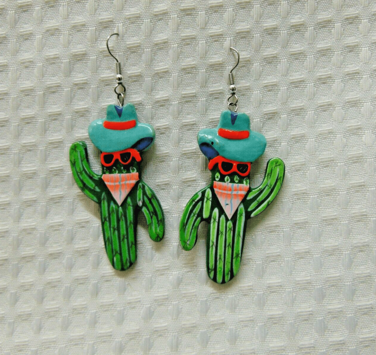 Western Cool Western Cowboy Cactus Wood Hook Earrings Funny Rodeo