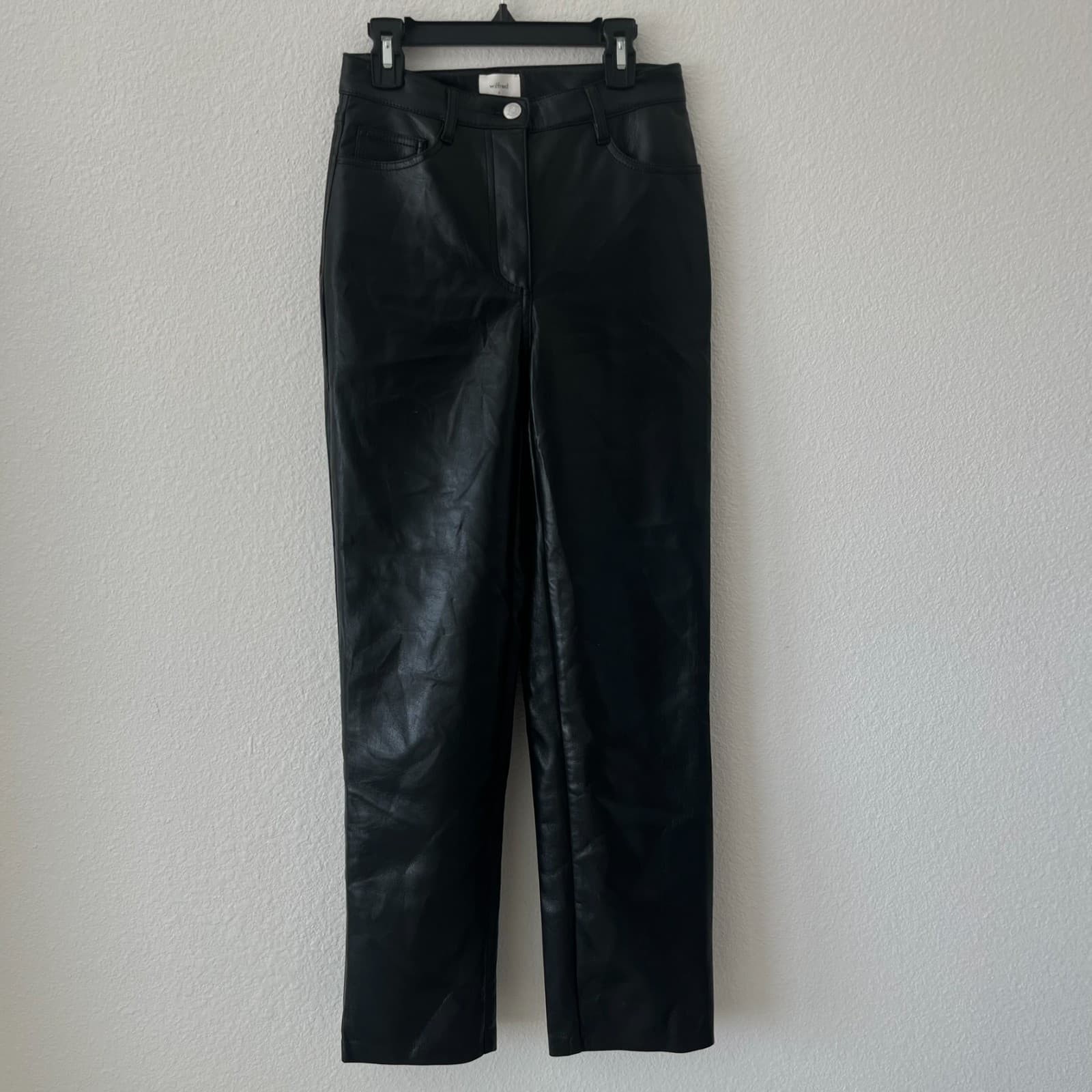 Wilfred Leather Pants Women's 0 Black 5-Pockets Flat Front Straight Leg Zip Fly