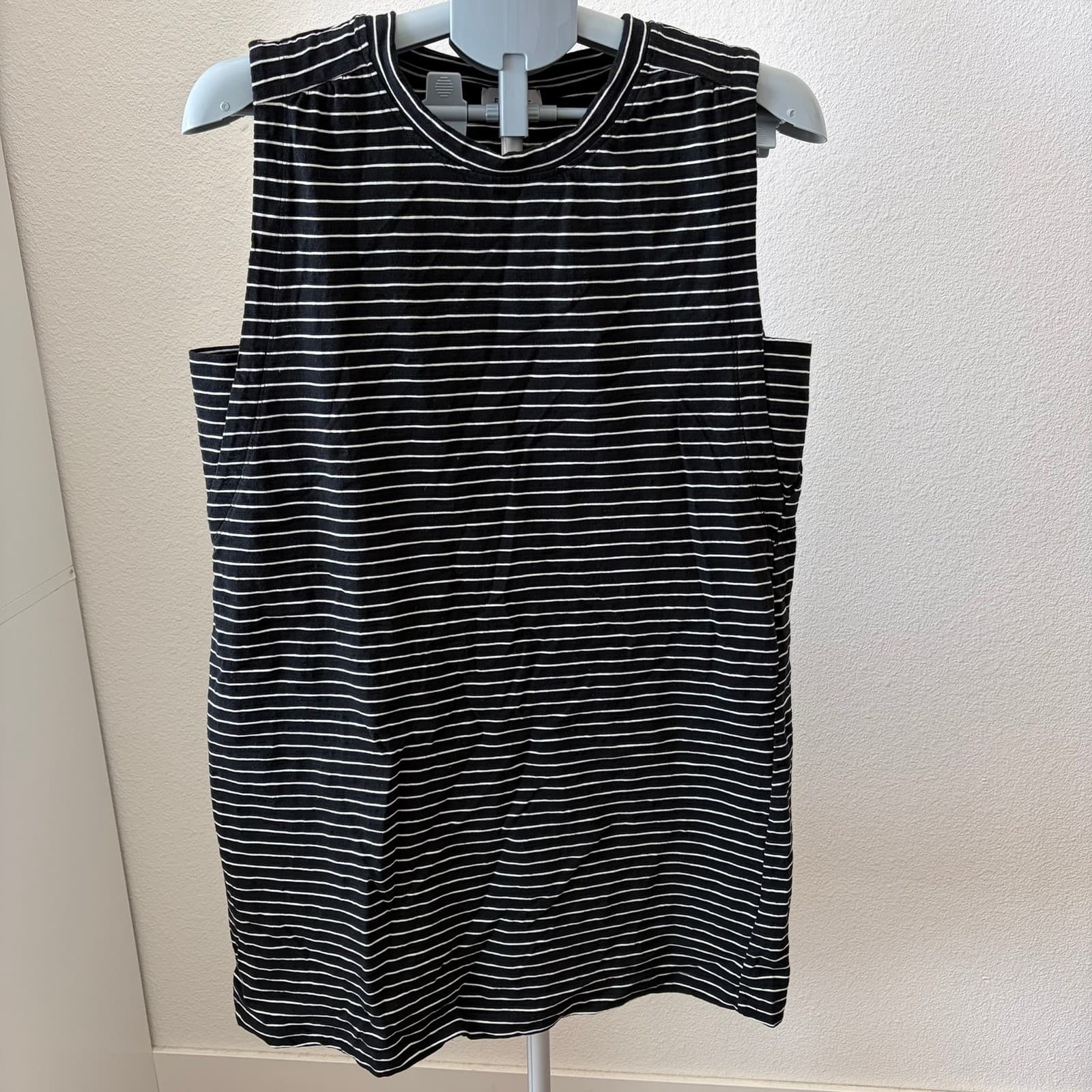 Evereve Striped Shift Dress Womens Large Black White Cotton Sleeveless ED9272E