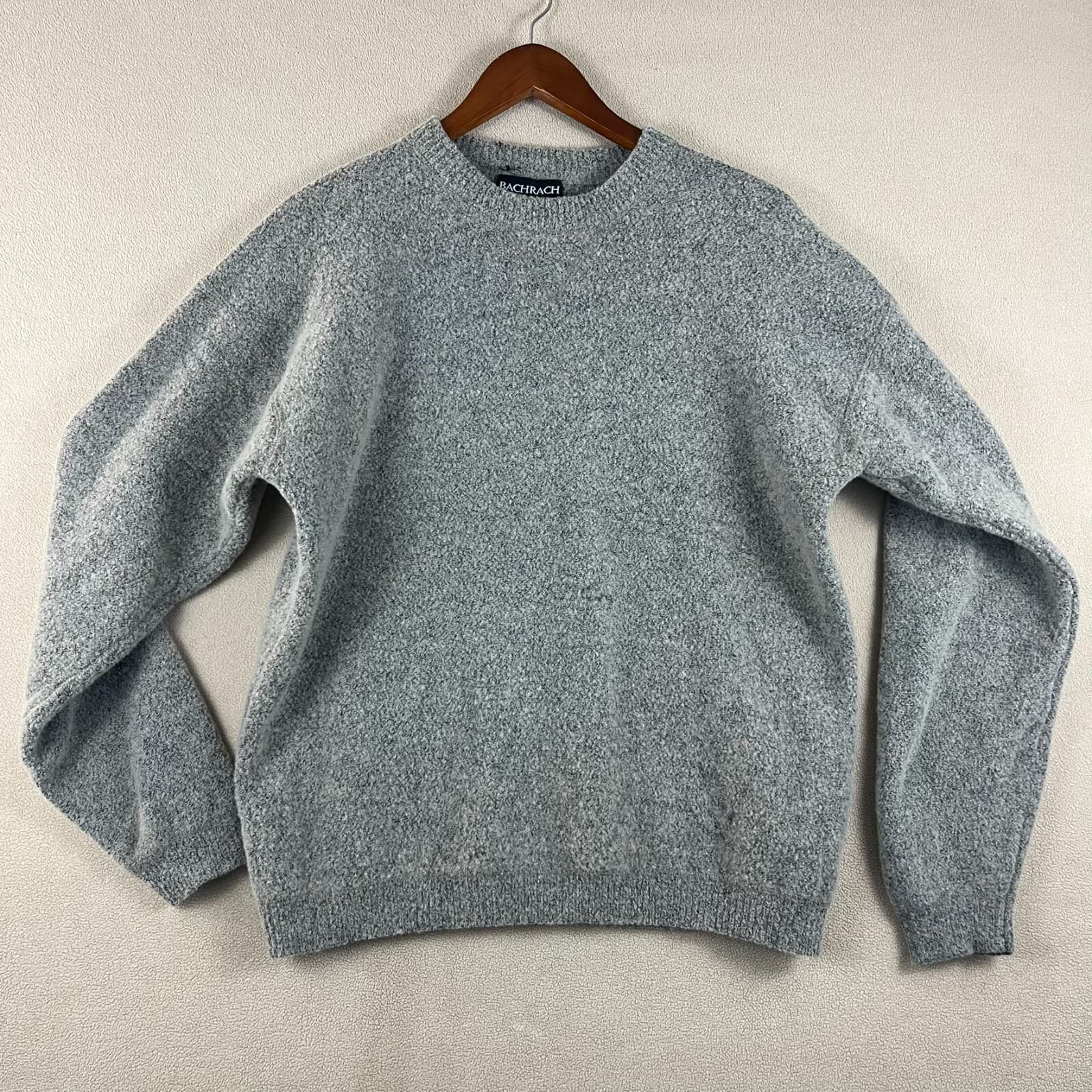 Bachrach Sweater Men's Size Large Grey Crew Neck Pullover Wool Blend Minimalist
