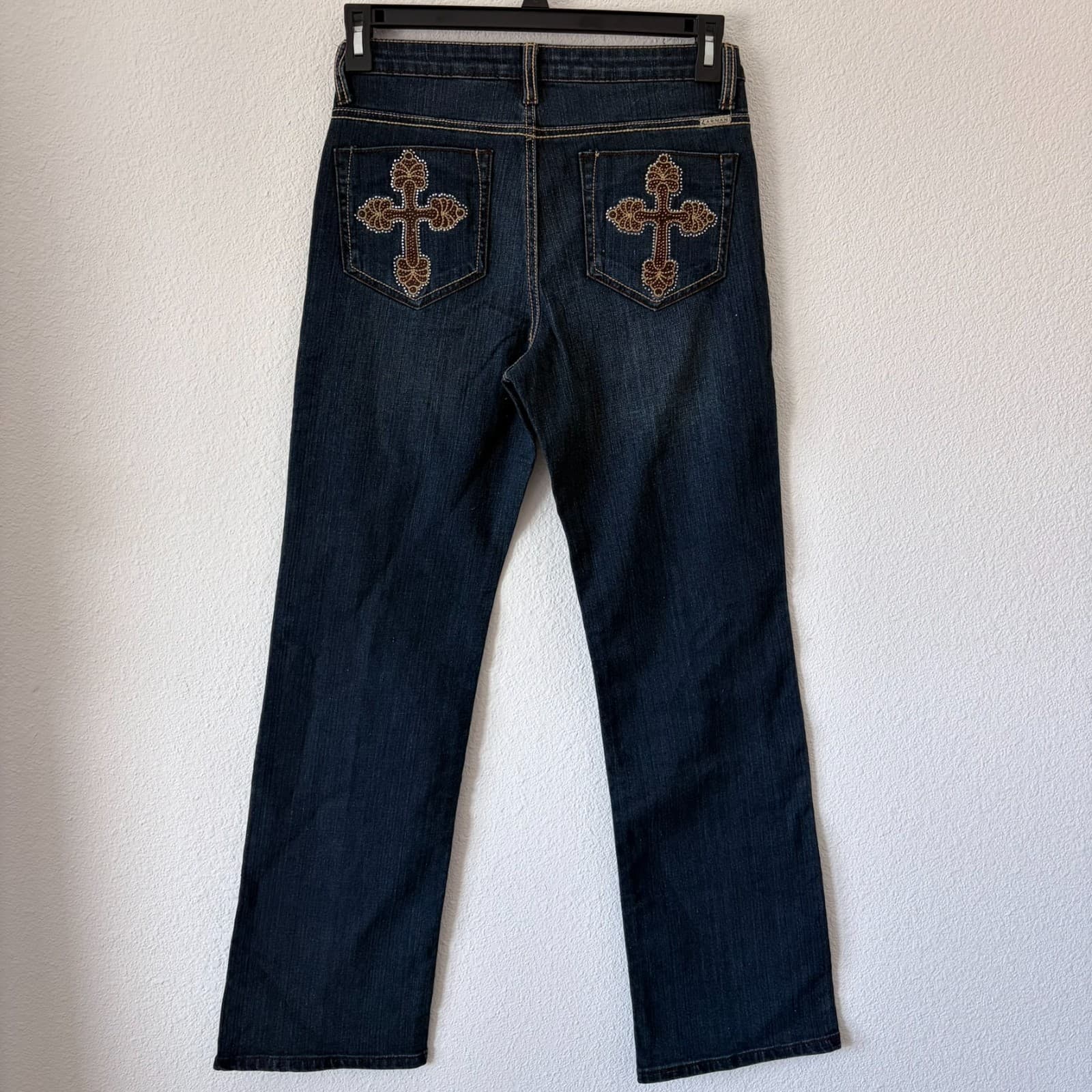 Lawman Bootcut Jeans Size 7/8 Fleur-de-Lis Embellished Y2K RN58389 Stretch Denim