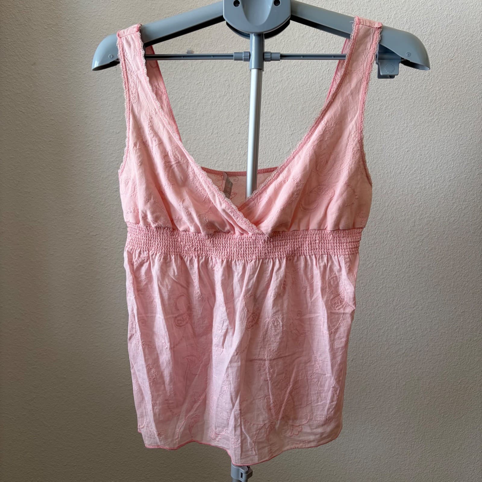 Charlotte Russe Babydoll Top Women Large Pink Y2K Embroidered Cotton 40473