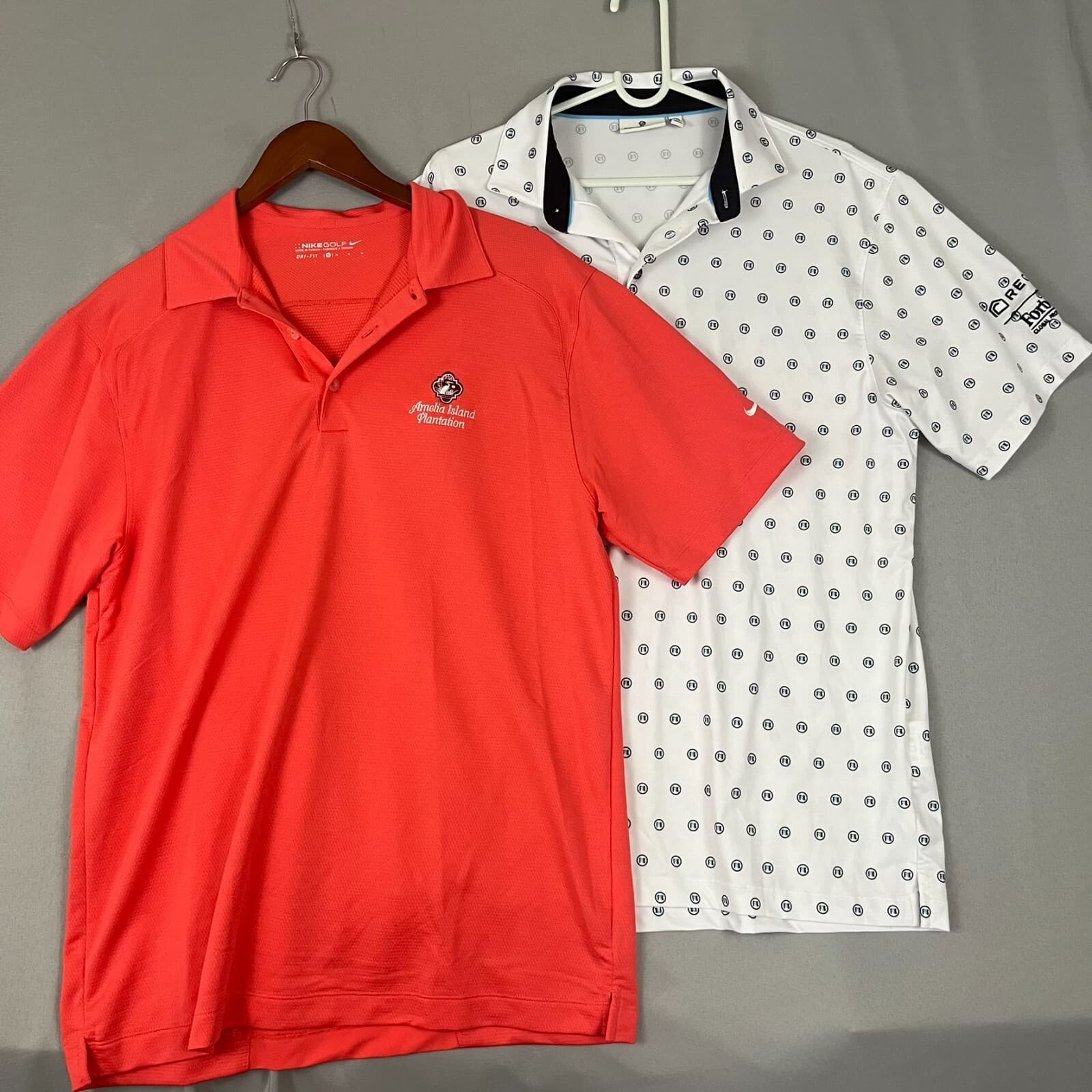 Lot of 2 Two Golf Polo Shirt Mens Medium White Orange Nike Golf & Devereux Logo