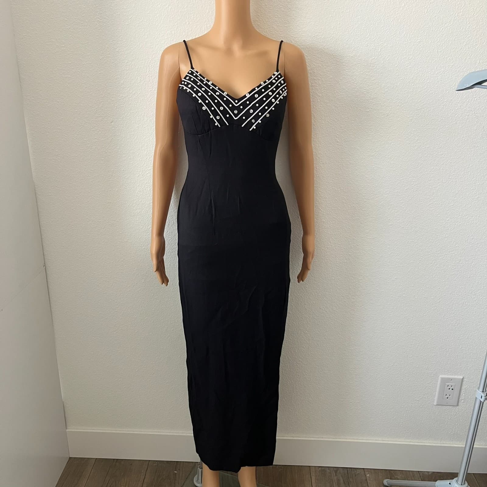 Vintage Jessica Mcclintock Gunne Sax Maxi Dress Womens 5/6 Black Peals Formal