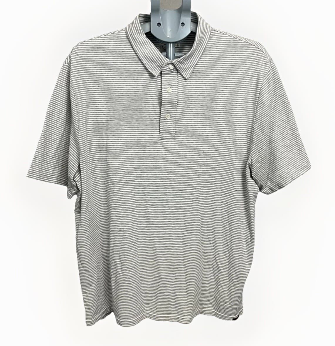 Faherty Polo Shirt Mens XL White Gray Striped Cotton Stretch Short Sleeve Golf