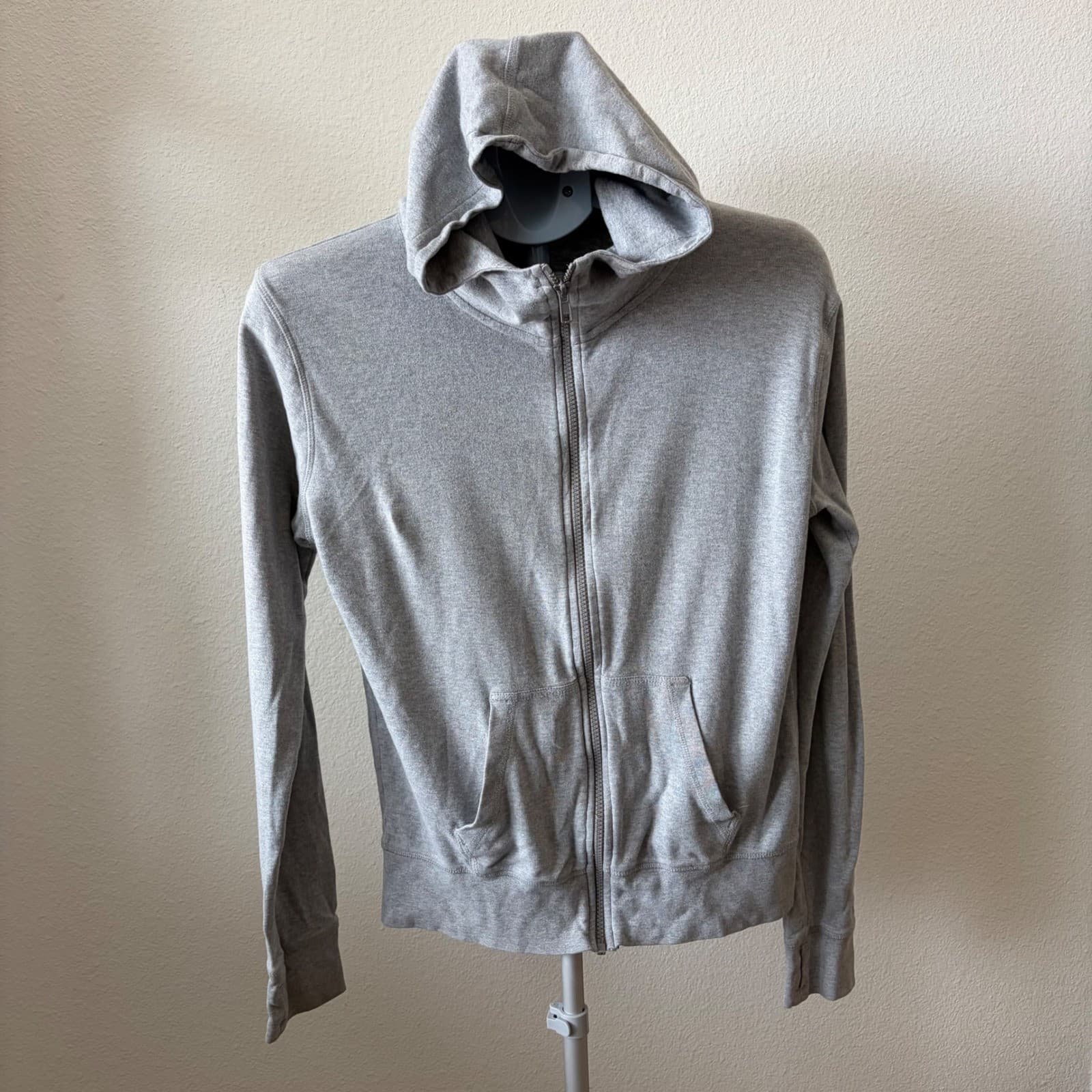 Pact Full Zip Hoodie Women Size M Grey Organic Cotton Thumbhole Pocket