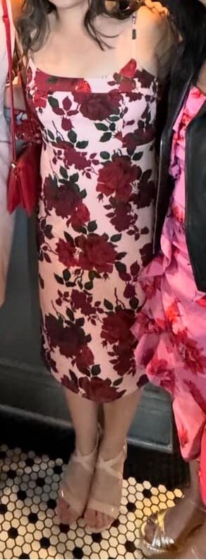True Violet Cocktail Spaghetti Strap Dress Rose Floral UK 12 Pink Red US 6 8 M
