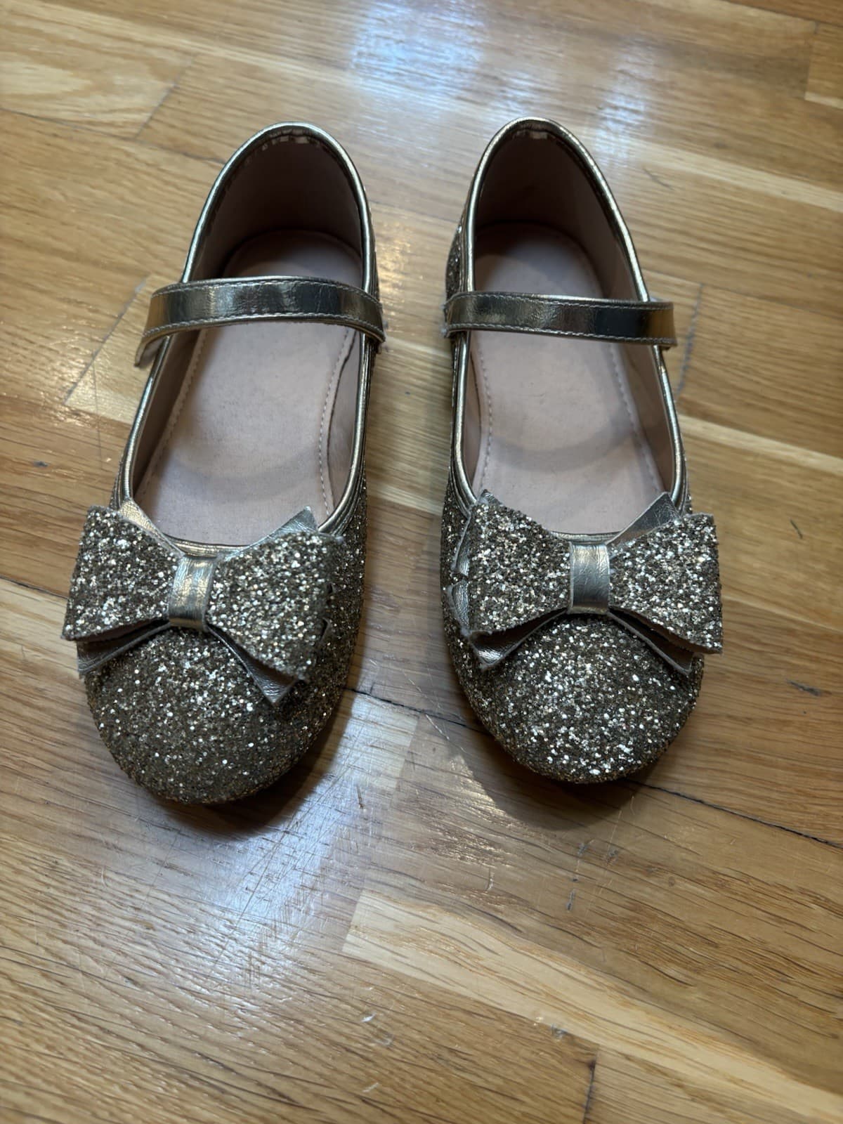 Gold Sequin Glitter Ballet Flats, Girls Size 1
