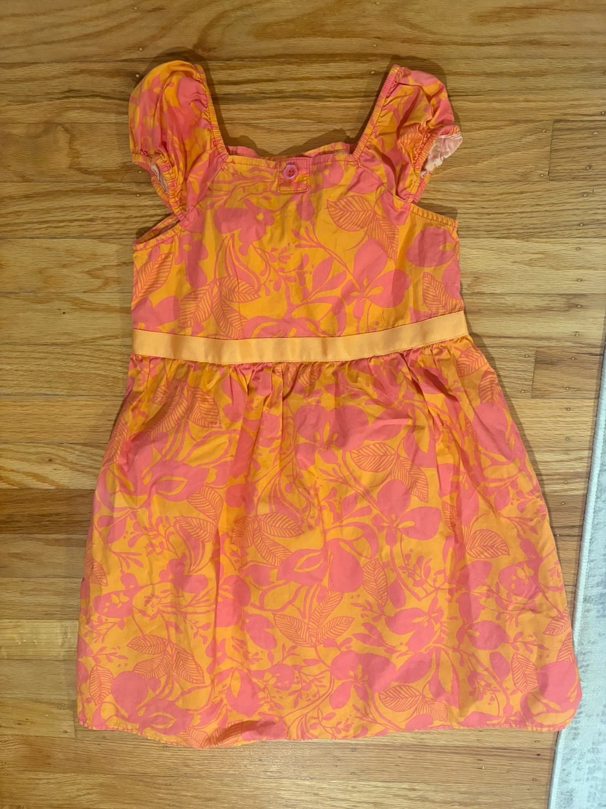 hanna andersson Girl Dress Floral Orange Pink 120 6 7 Summer Sundress NWOT New