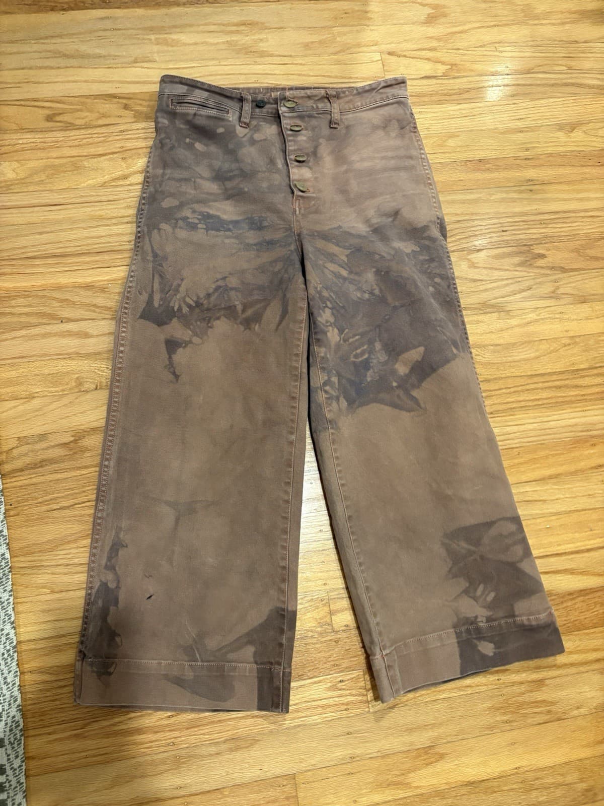 Madewell Tie Dye Jeans Brown Mauve 29 Wide Leg Ankle High-waist Button-fly