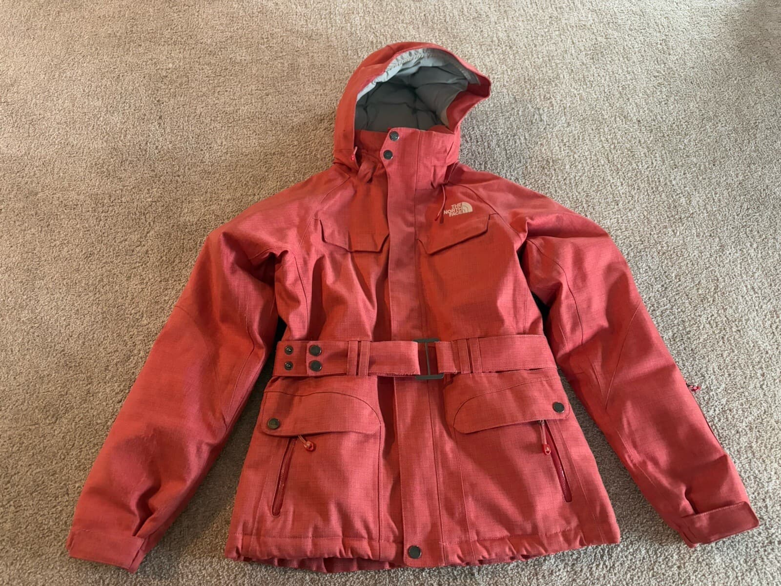 North Face hyVent Jacket Parka Women’s Small S Coral Orange Belted 600 Hood Ski