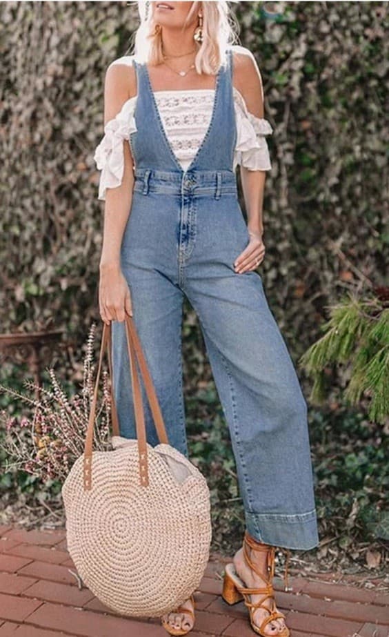 Cropped denim jumpsuit for women Jean Romper Medium