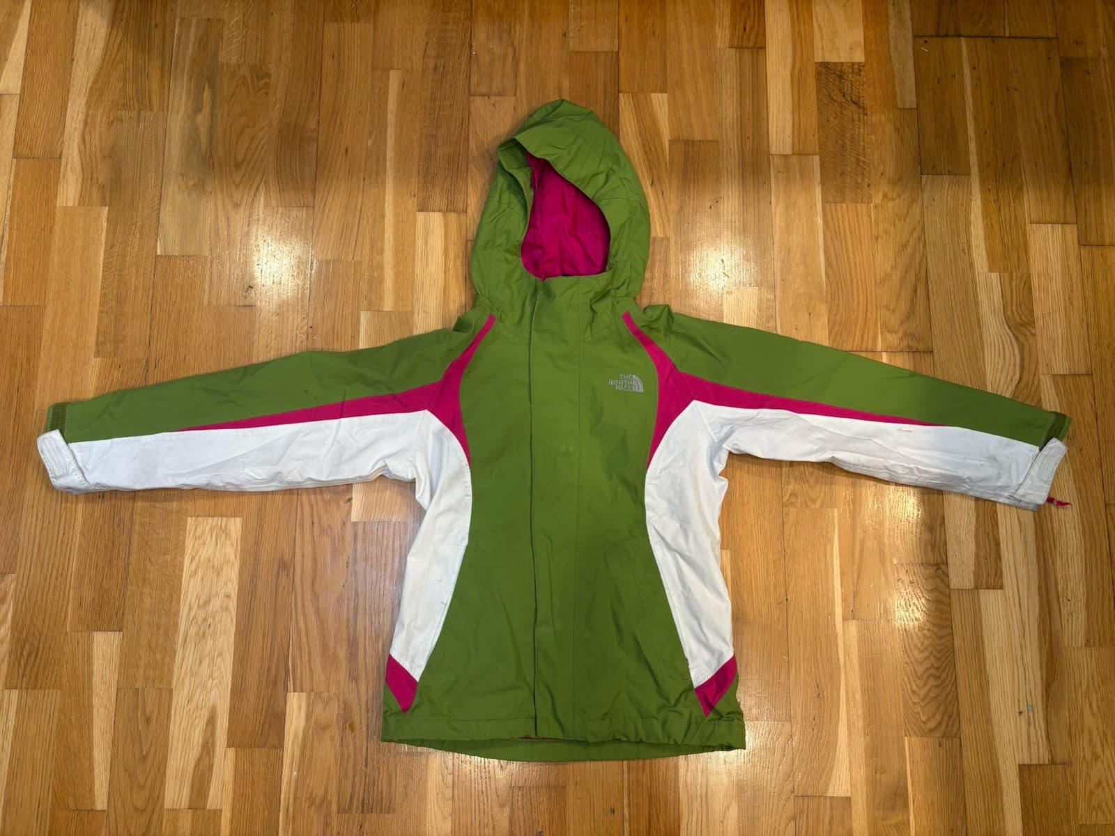 North Face Girls System Jacket Green Pink 7 8 Winter Ski Waterproof Hooded