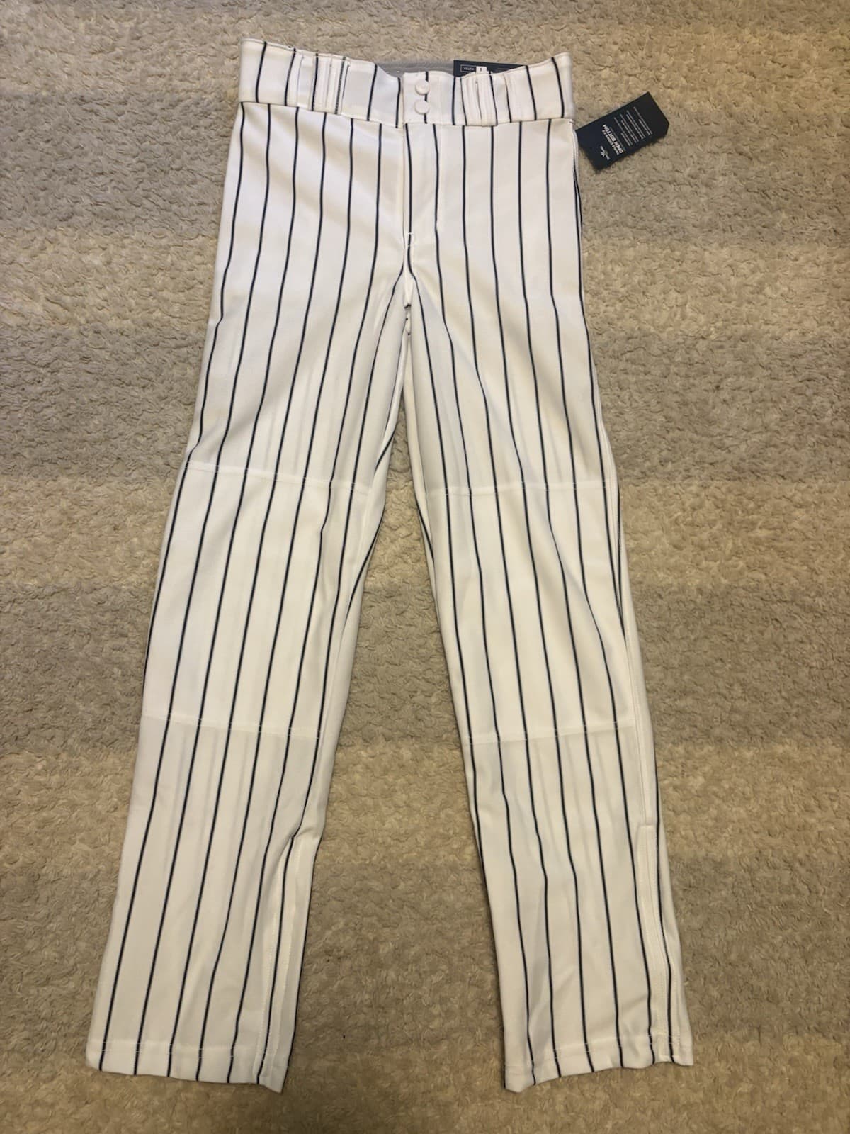 Champro Baseball Pants Youth Large YL Pinstripe White navy Open Bottom New NWT
