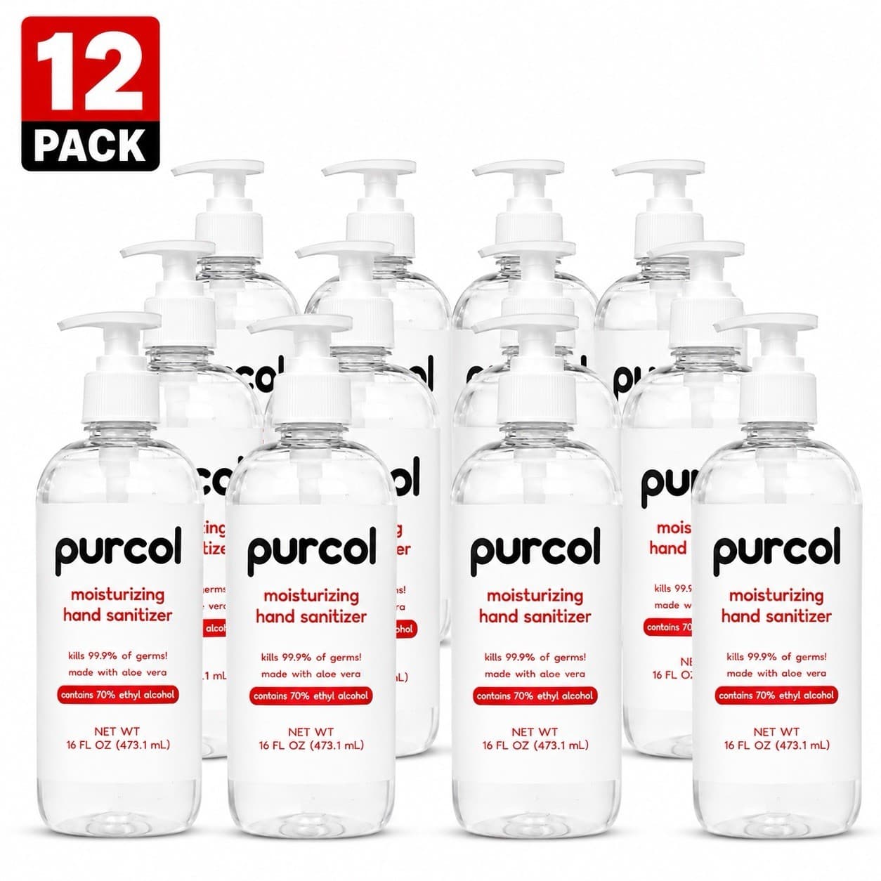 12 Pk- HAND SANITIZER 70% Alcohol Antibacterial Aloe NEW 192 Oz. Total FREE SHIP