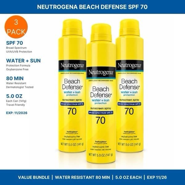 Neutrogena SPF 70 Waterproof Sunscreen Spray Lotion (5 Oz.) Sports & Outdoor Use