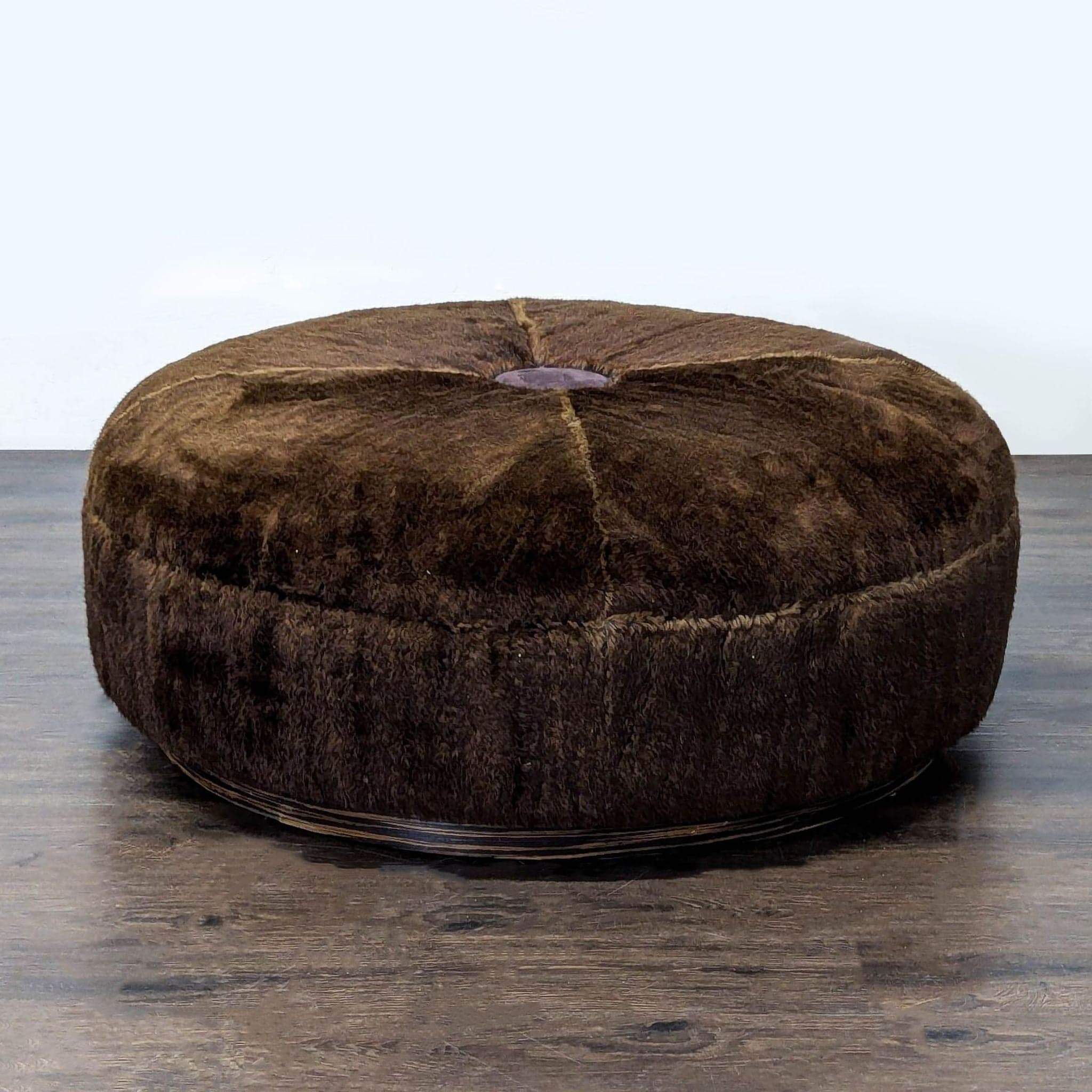 Fur Covered Ottoman on Wood Base