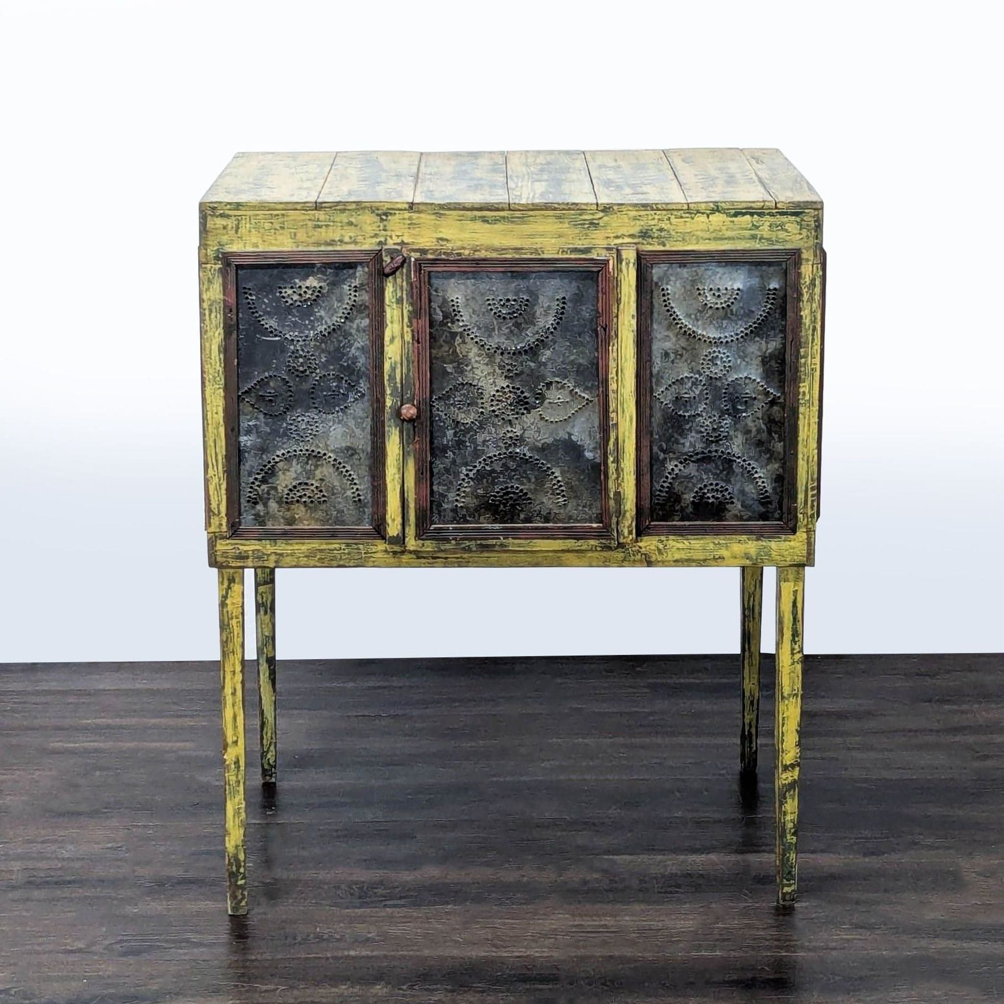 Handmade Reclaimed Wood and Metal Cabinet