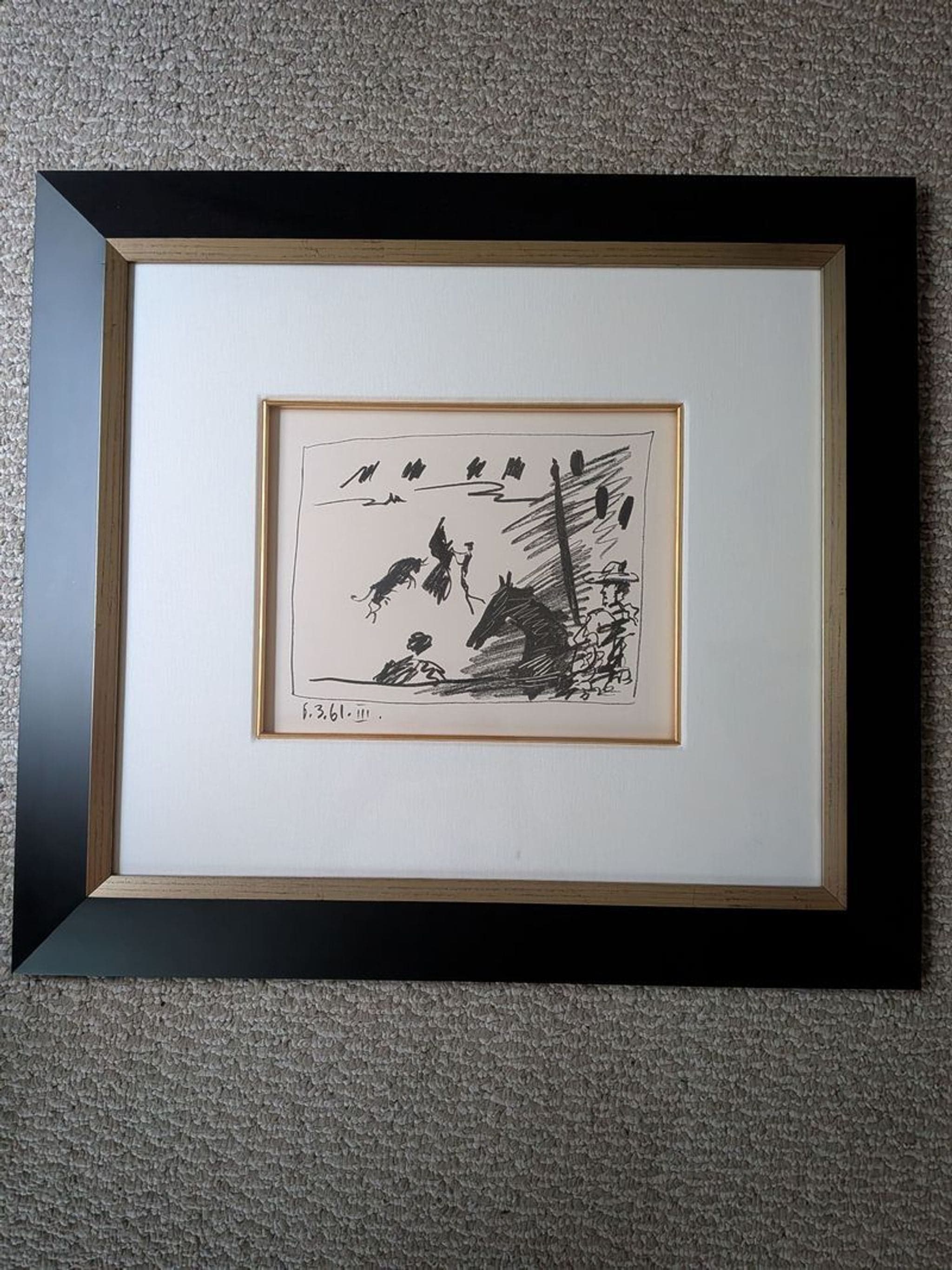 Pablo Picasso Framed Litograph " A Los Toros , Jeu De La Cape 1961"