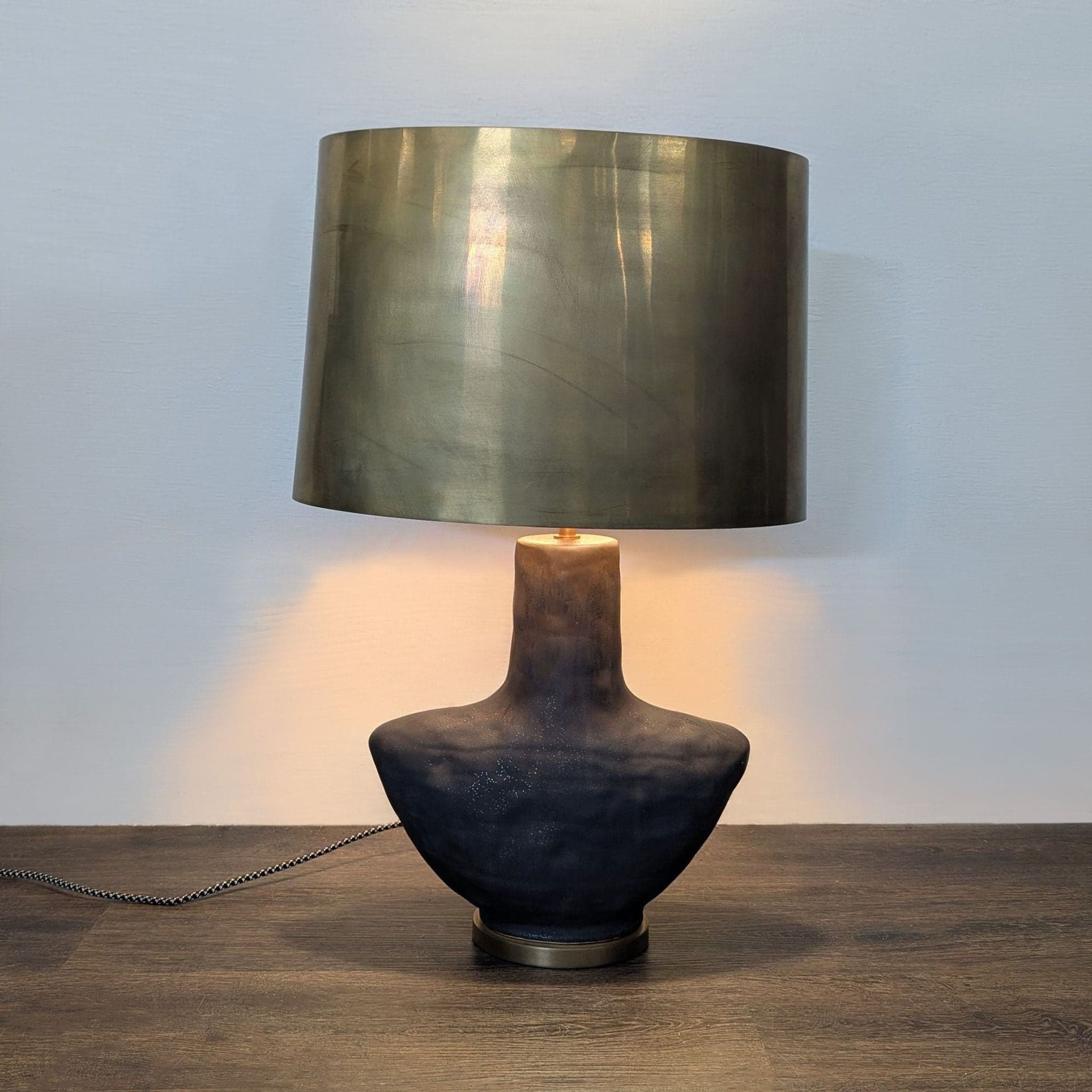 Visual Comfort Armato Modern Black Table Lamp with Brass Shade