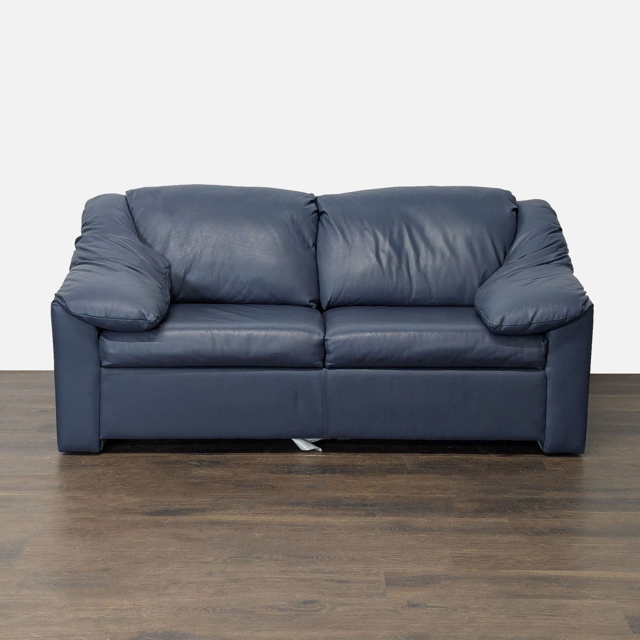 Krause's Blue Leather Sleeper Sofa with Pull-Out Mattress