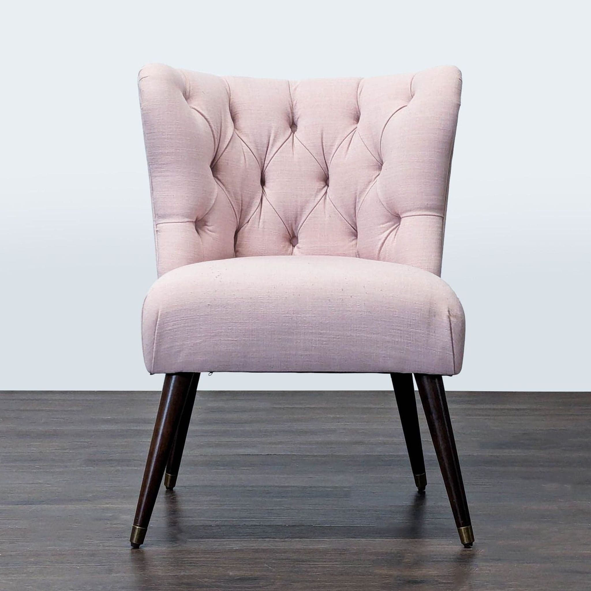 Modern Pink Tufted Lounge Chair with Dark Wooden Legs