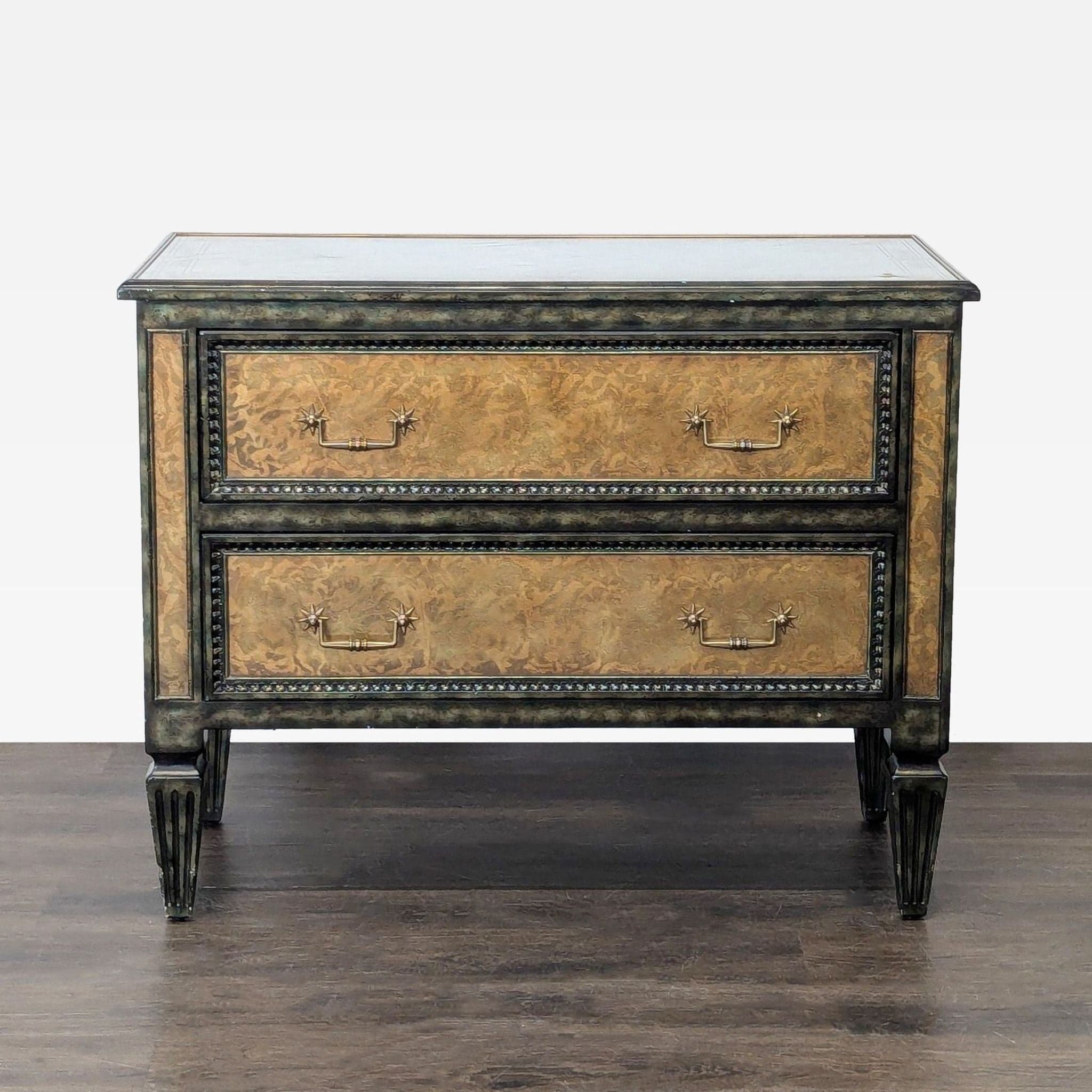 Theodore Alexander Venetian Art Deco Gilded Verre Églomisé Two-Drawer Chest
