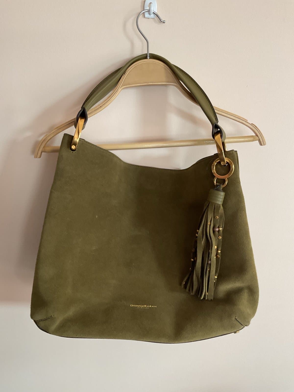 Donna Karan Woman’s Green Solid Shoulder bag Tassel Charm Goldware