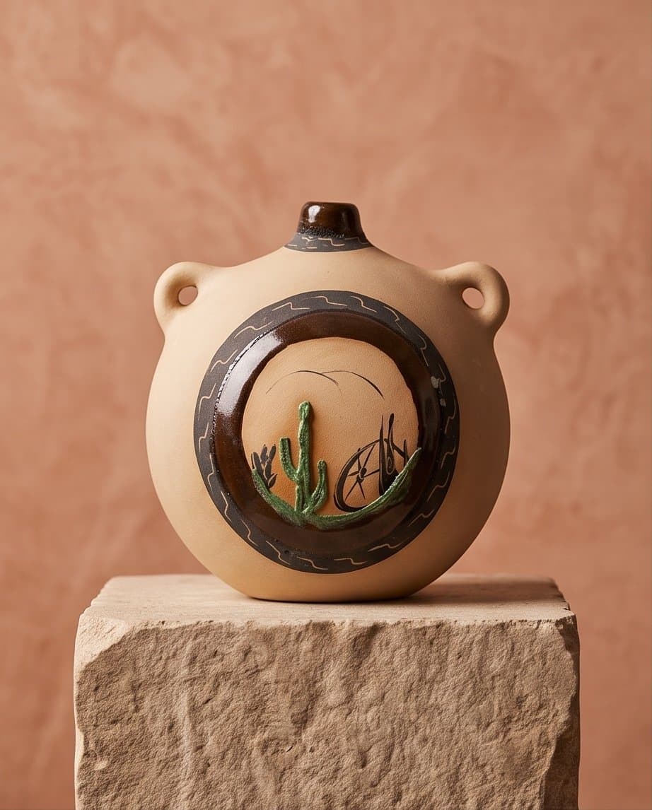 Vintage handpainted southwester earthenware two handled jug