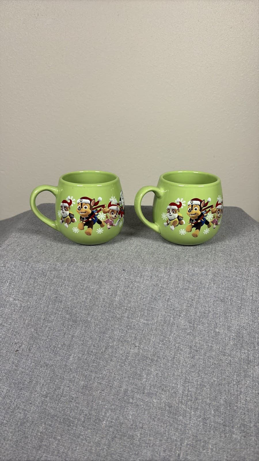 Paw Patrol Christmas Green Ceramic Mug Spin Master 2018 Lot of 2