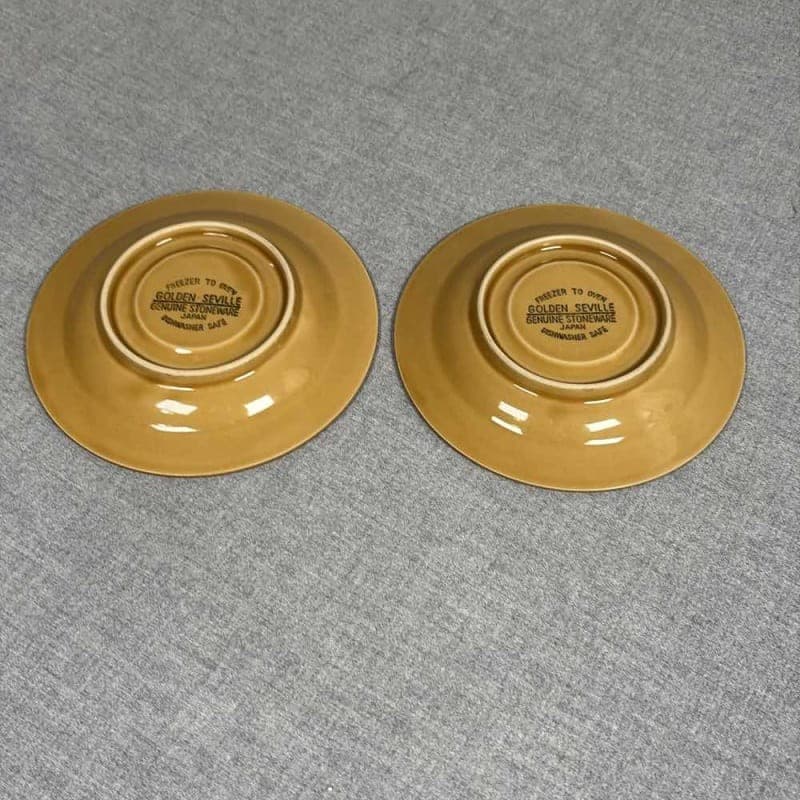 Seville Stoneware Tea Cup Saucer Plate 5.5" Mustard Brown Japan (2)