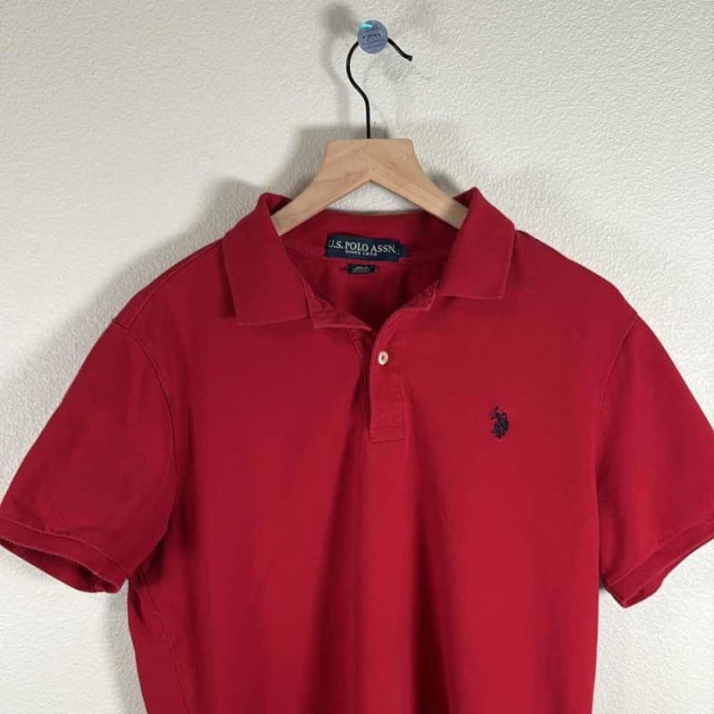 US Polo Assn Men's Red Short Sleeve Polo Shirt Elevated Feel L