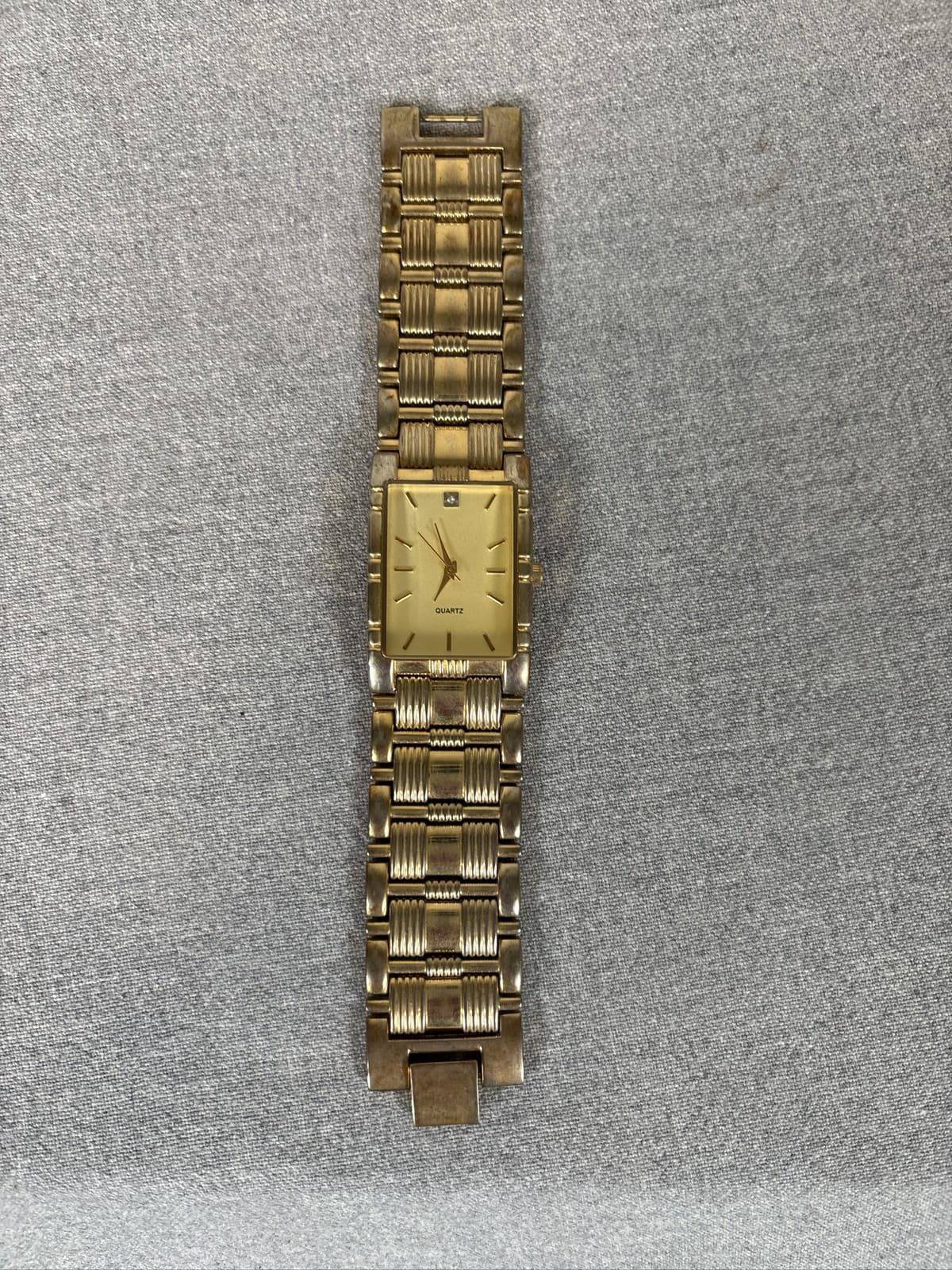 Gold Tone Rectangular Quartz Watch Japan Movt M.Z.Berger Stainless Steel