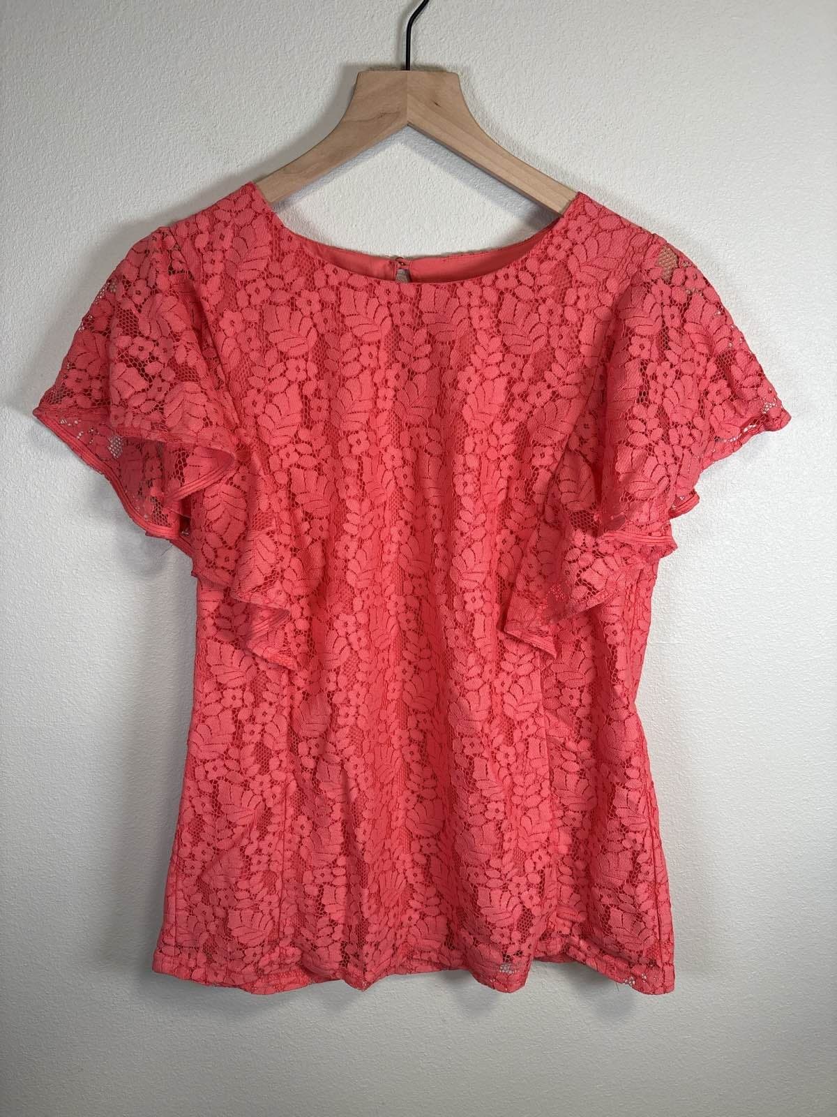 Merona Women's M Coral Lace Flutter Sleeve Blouse Top