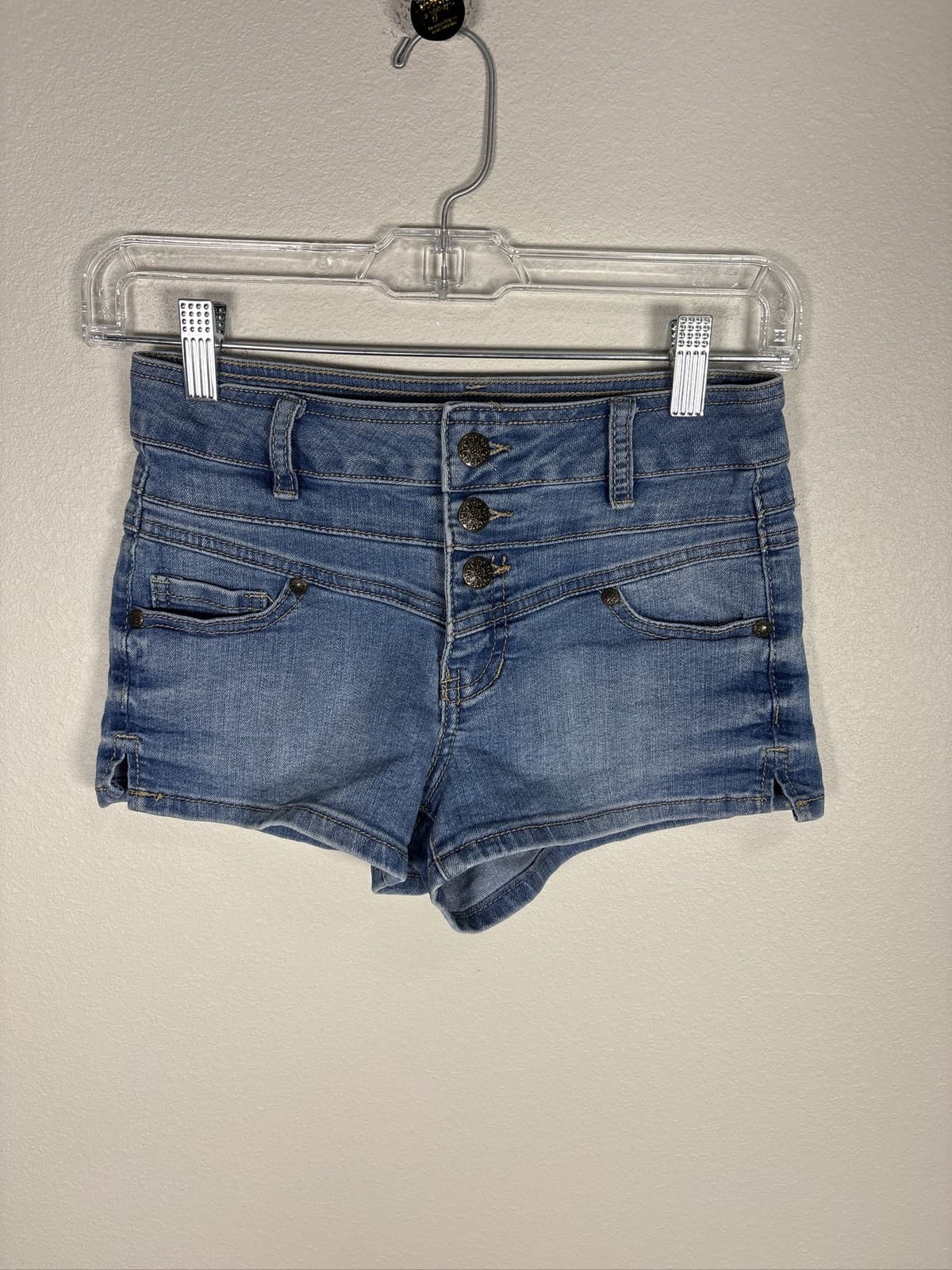 Blue Spice Women Denim Shorts Size 0 Blue Jean Button Fly Shorty