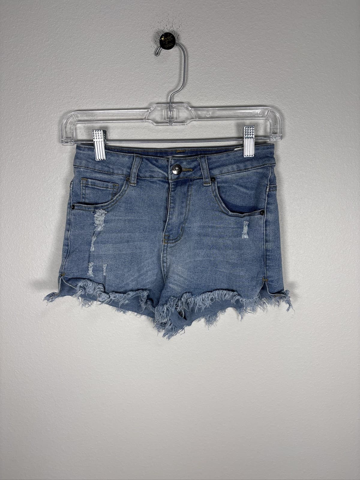 Miss Sparkling Blue Denim Jean Shorts Frayed Cutoff Distressed Womens S